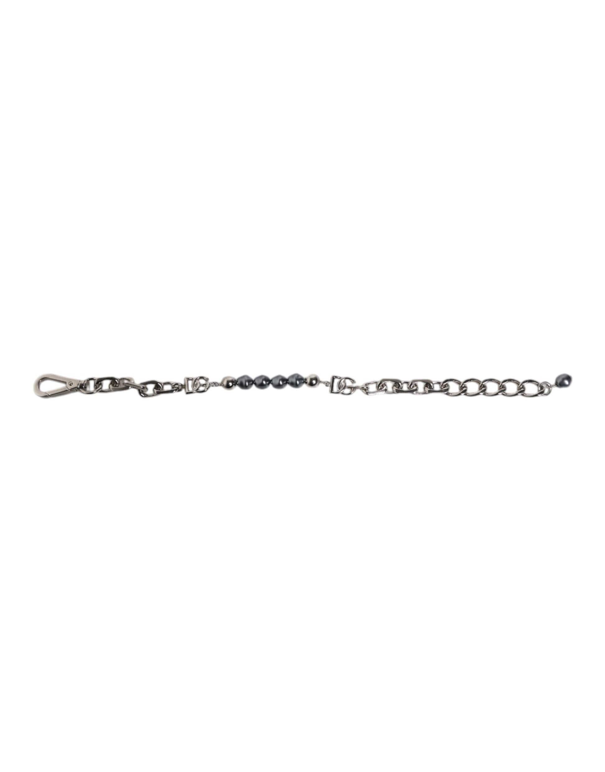 Dolce & Gabbana Silver Tone Chain Lobster Clasp Logo Gray Pearls Bracelet Dolce & Gabbana