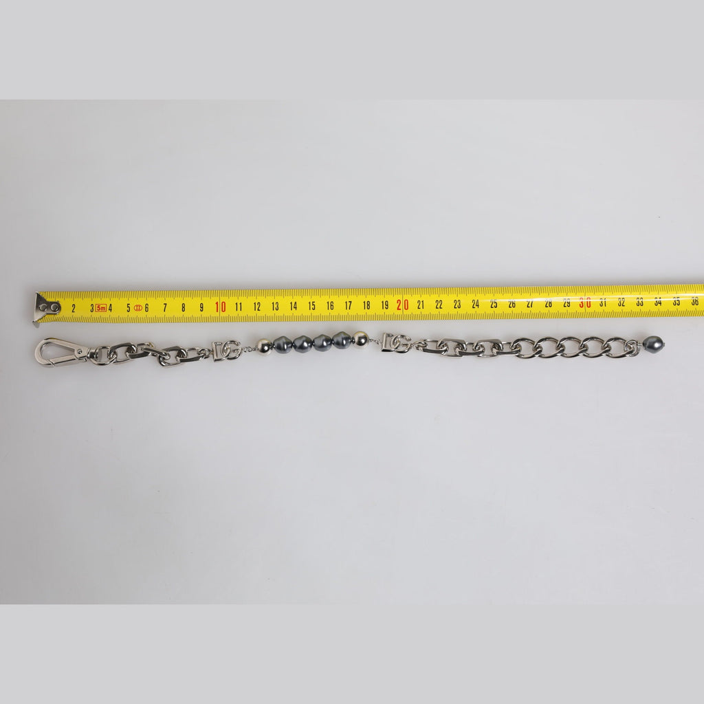 Dolce & Gabbana Silver Tone Chain Lobster Clasp Logo Gray Pearls Bracelet