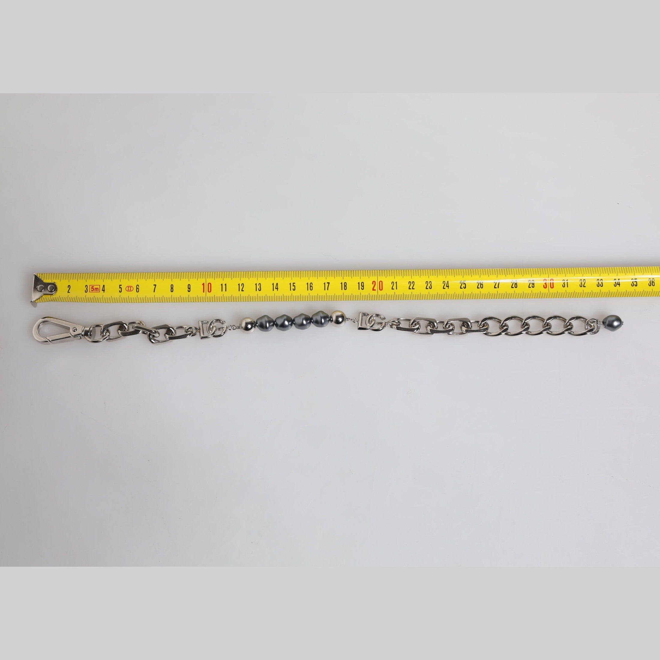 Dolce & Gabbana Silver Tone Chain Lobster Clasp Logo Gray Pearls Bracelet