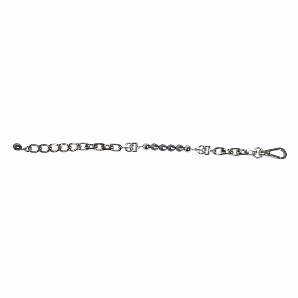 Dolce & Gabbana Silver Tone Chain Lobster Clasp Logo Gray Pearls Bracelet