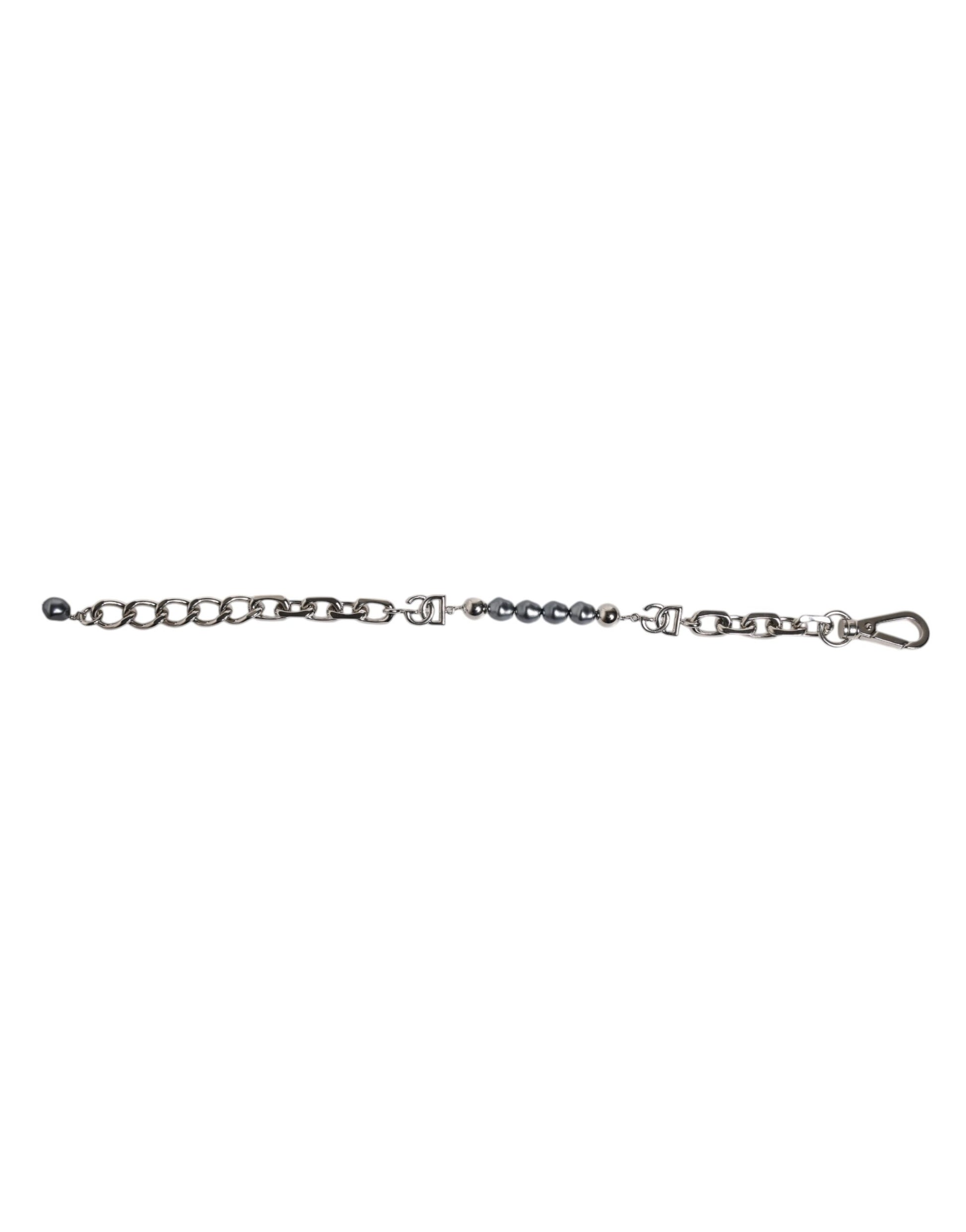 Dolce & Gabbana Silver Tone Chain Lobster Clasp Logo Gray Pearls Bracelet Dolce & Gabbana