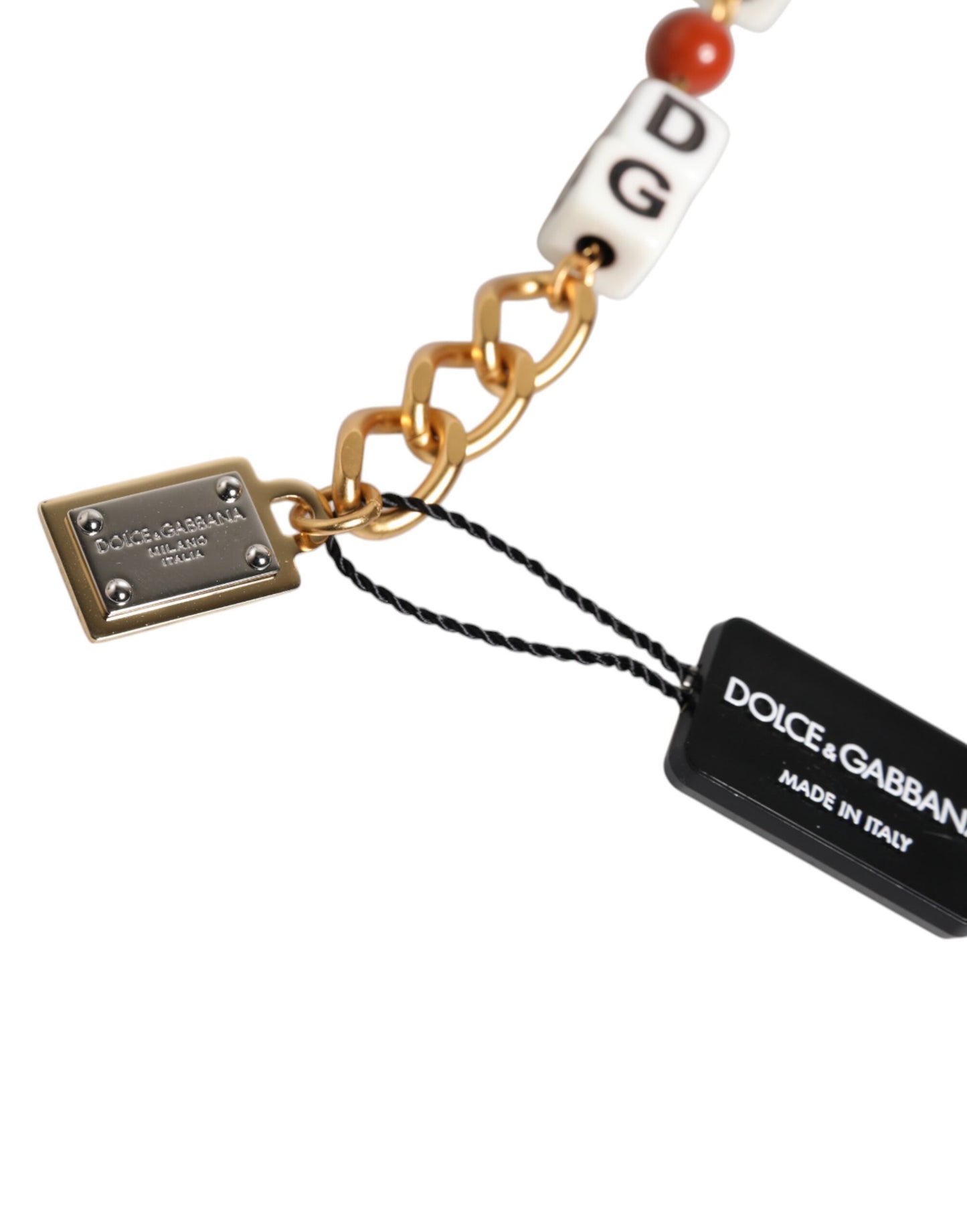 Dolce & Gabbana Multicolor Gold Tone Brass Chain DG Logo Dice Bracelet Dolce & Gabbana