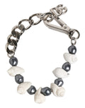 Dolce & Gabbana Silver Tone Brass Beaded Shell DG Logo Pendant Bracelet - Eljoys Fashion 