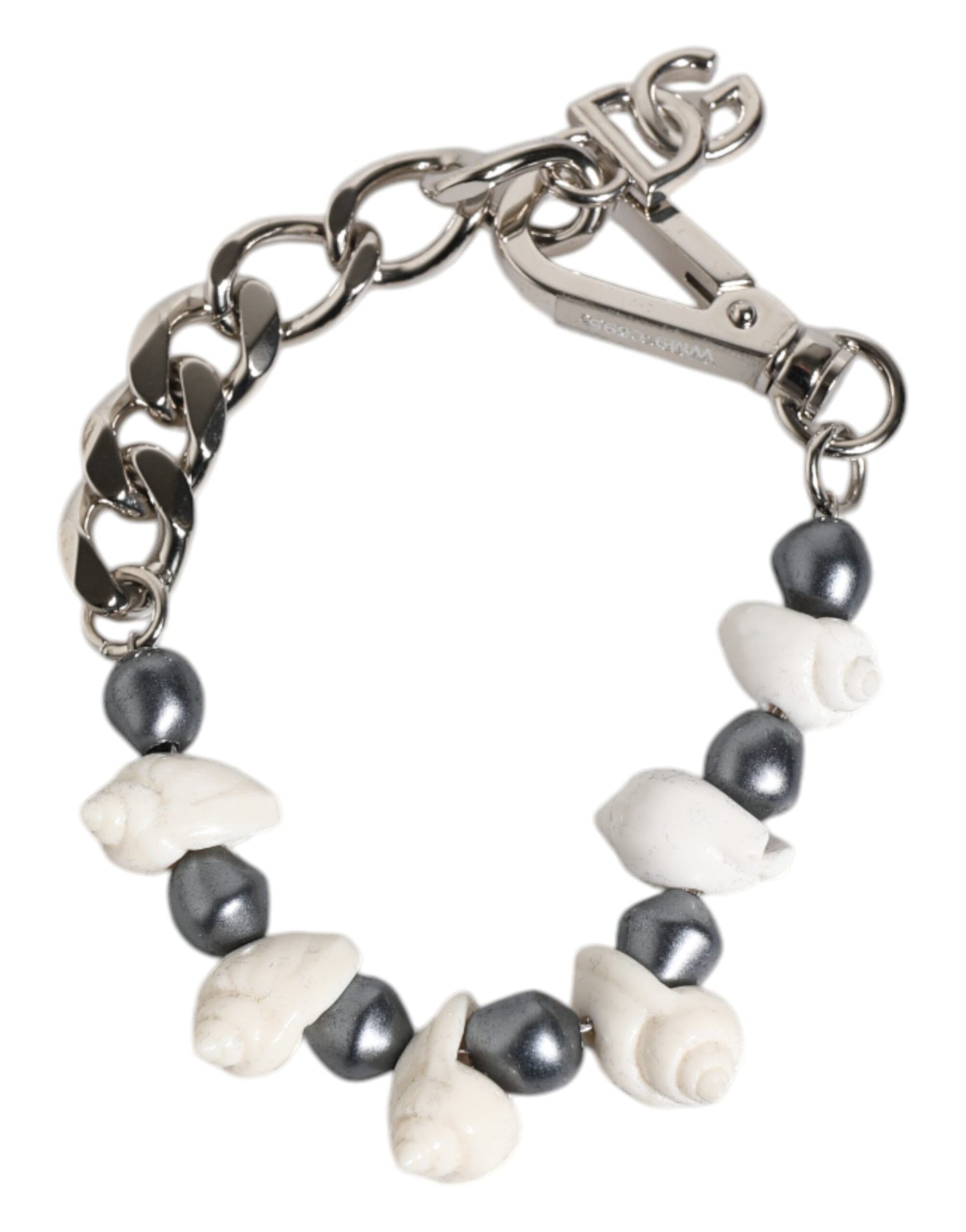 Dolce & Gabbana Silver Tone Brass Beaded Shell DG Logo Pendant Bracelet Dolce & Gabbana