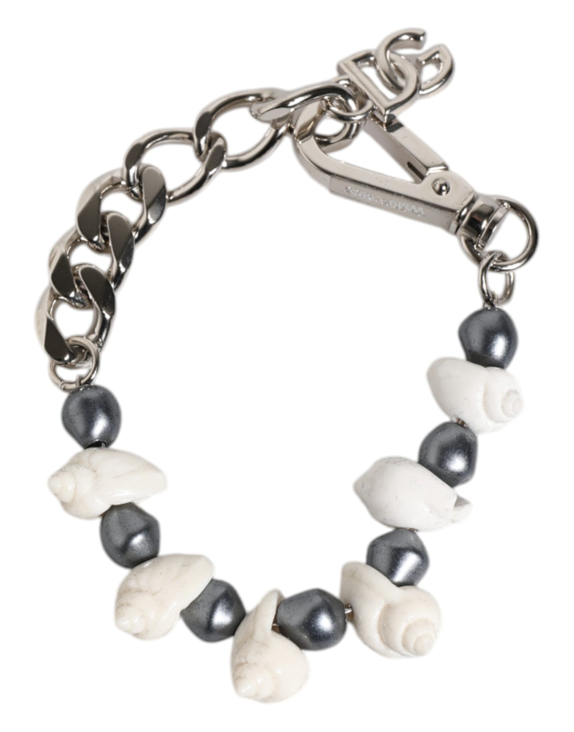 Dolce & Gabbana Silver Tone Brass Beaded Shell DG Logo Pendant Bracelet Dolce & Gabbana