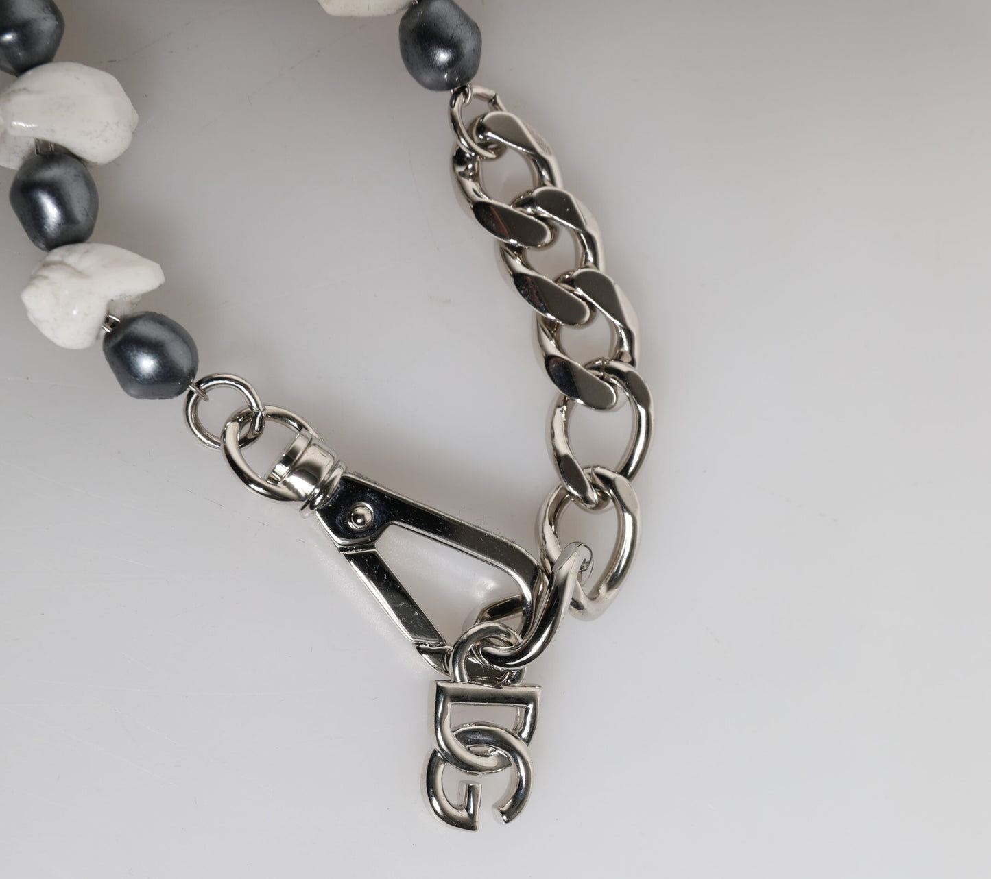 Dolce & Gabbana Silver Tone Brass Beaded Shell DG Logo Pendant Bracelet Dolce & Gabbana