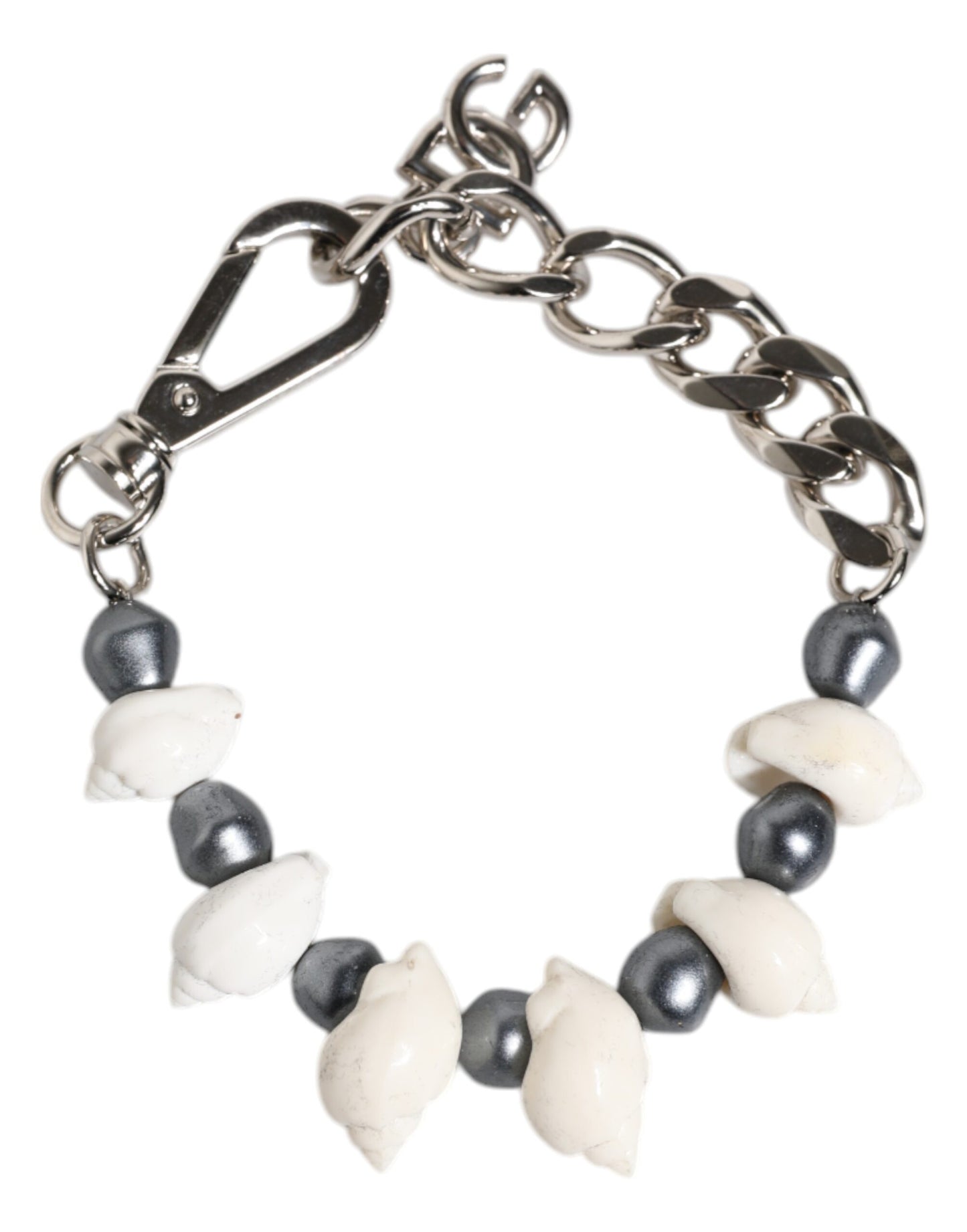 Dolce & Gabbana Silver Tone Brass Beaded Shell DG Logo Pendant Bracelet Dolce & Gabbana