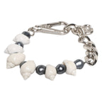 Dolce & Gabbana Silver Tone Brass Beaded Shell DG Logo Pendant Bracelet