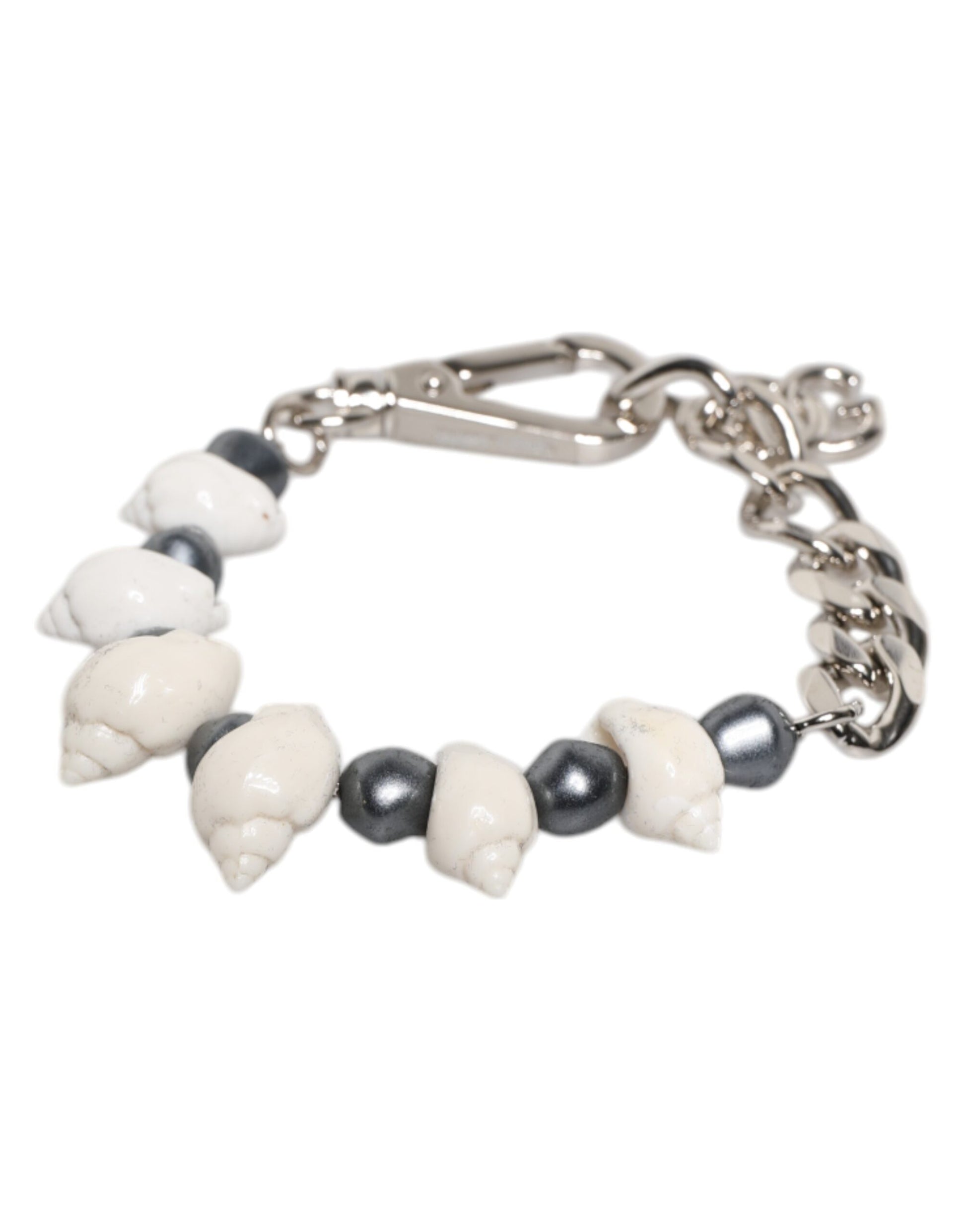 Dolce & Gabbana Silver Tone Brass Beaded Shell DG Logo Pendant Bracelet Dolce & Gabbana