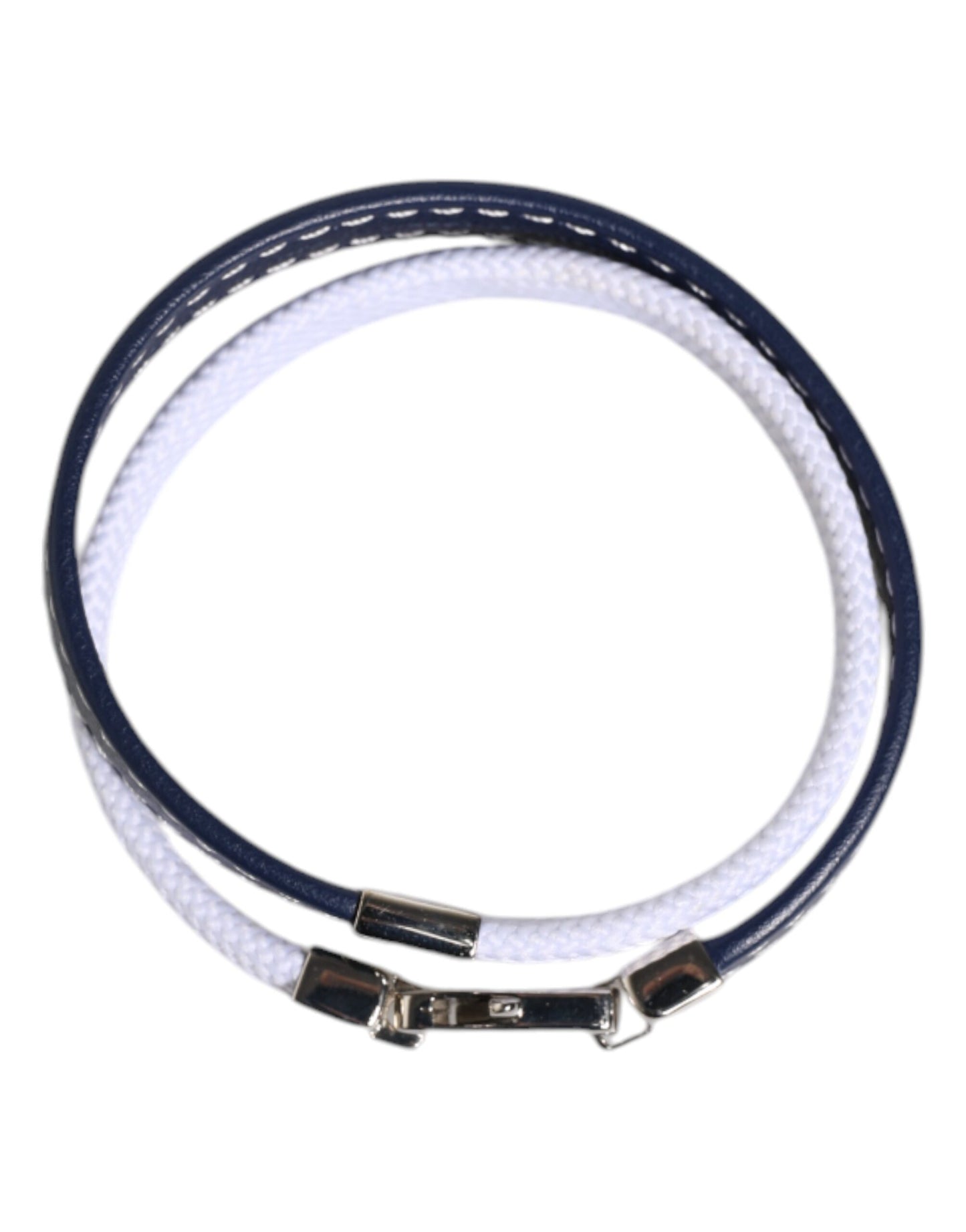 Dolce & Gabbana Blue White Leather Trimmed DG Engraved Silver Tone Clasp Bracelet Dolce & Gabbana