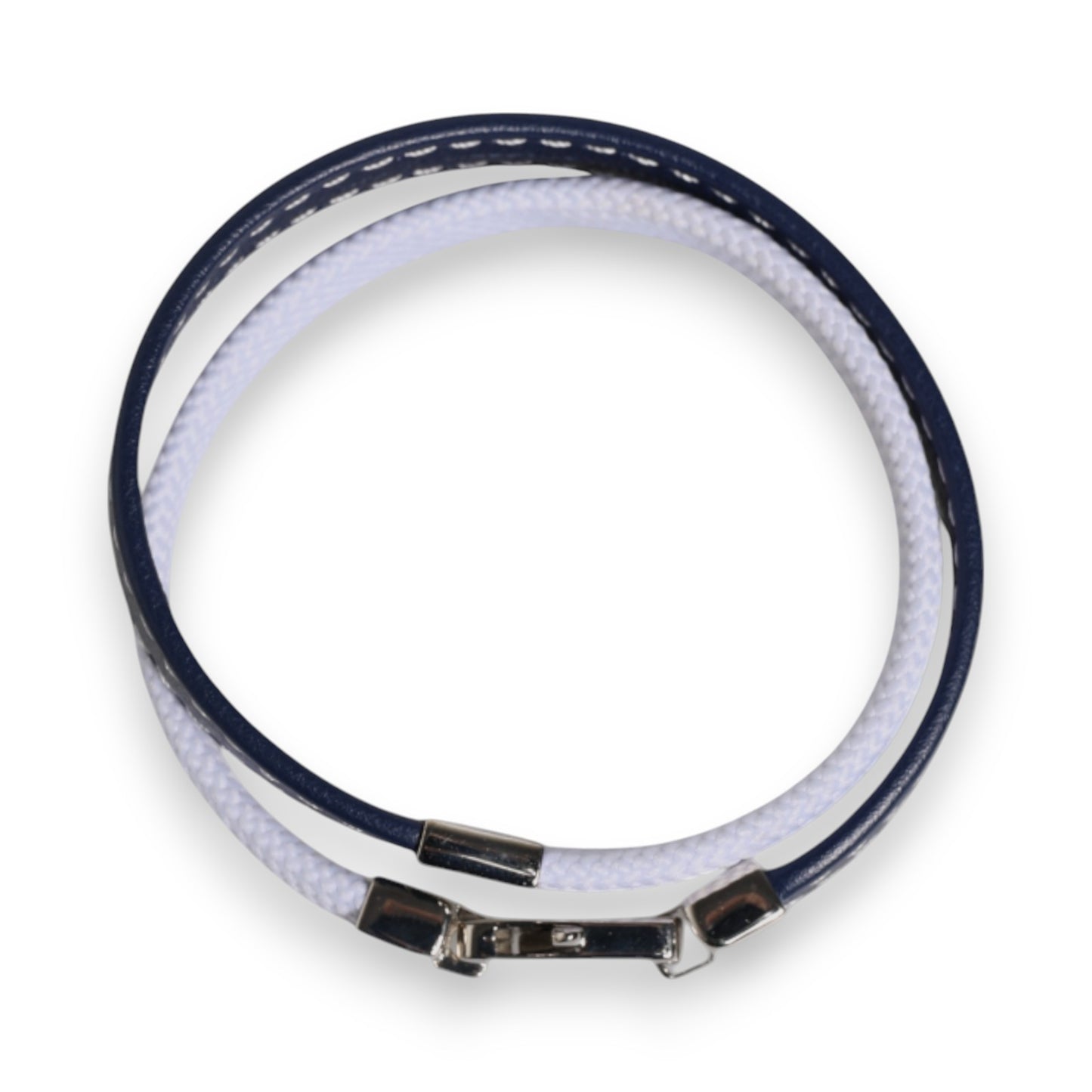 Dolce & Gabbana Blue White Leather Trimmed DG Engraved Silver Tone Clasp Bracelet Dolce & Gabbana