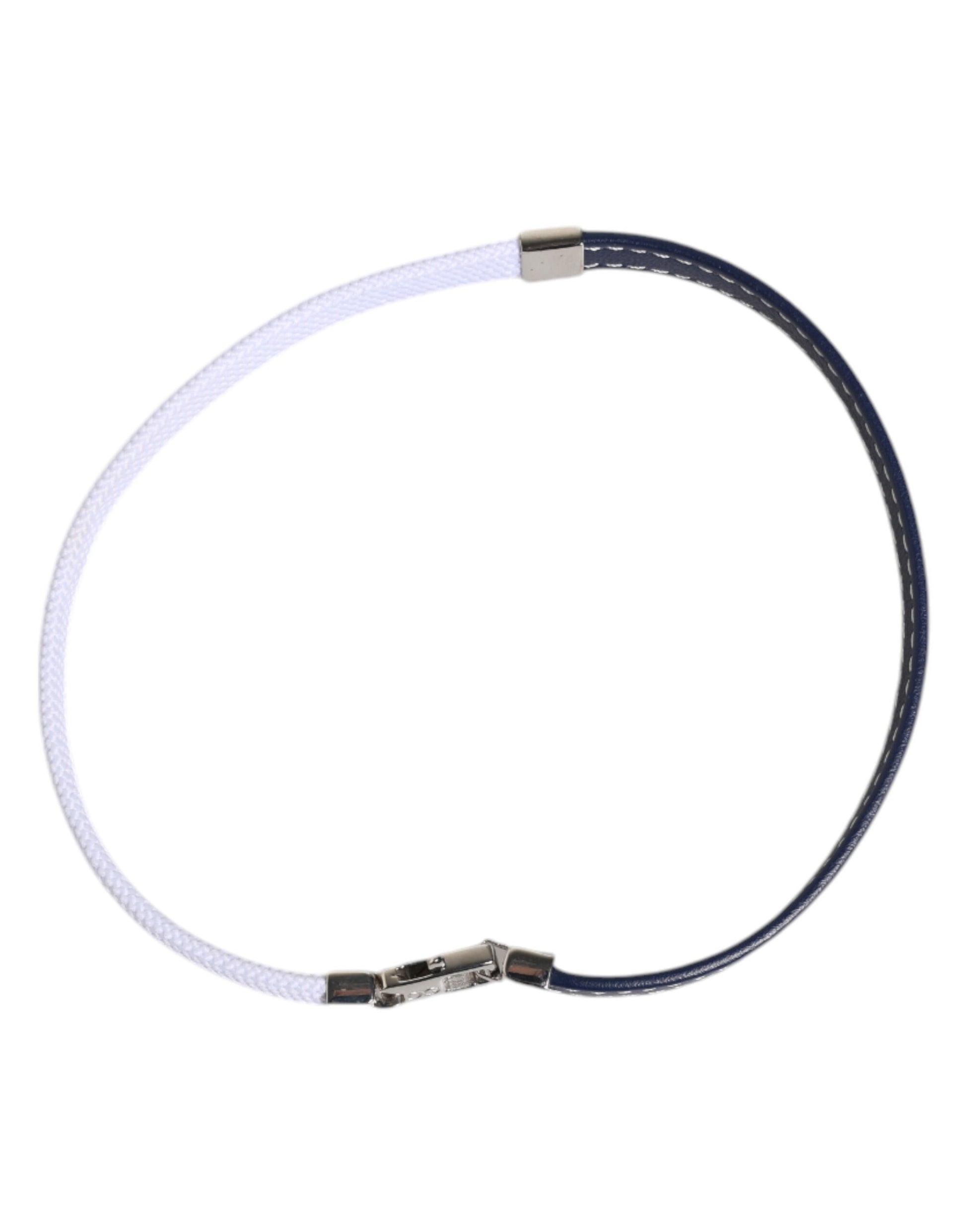 Dolce & Gabbana Blue White Leather Trimmed DG Engraved Silver Tone Clasp Bracelet Dolce & Gabbana