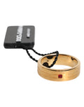Dolce & Gabbana Gold Tone Brass Red Crystal DG Logo Ring - Eljoys Fashion 