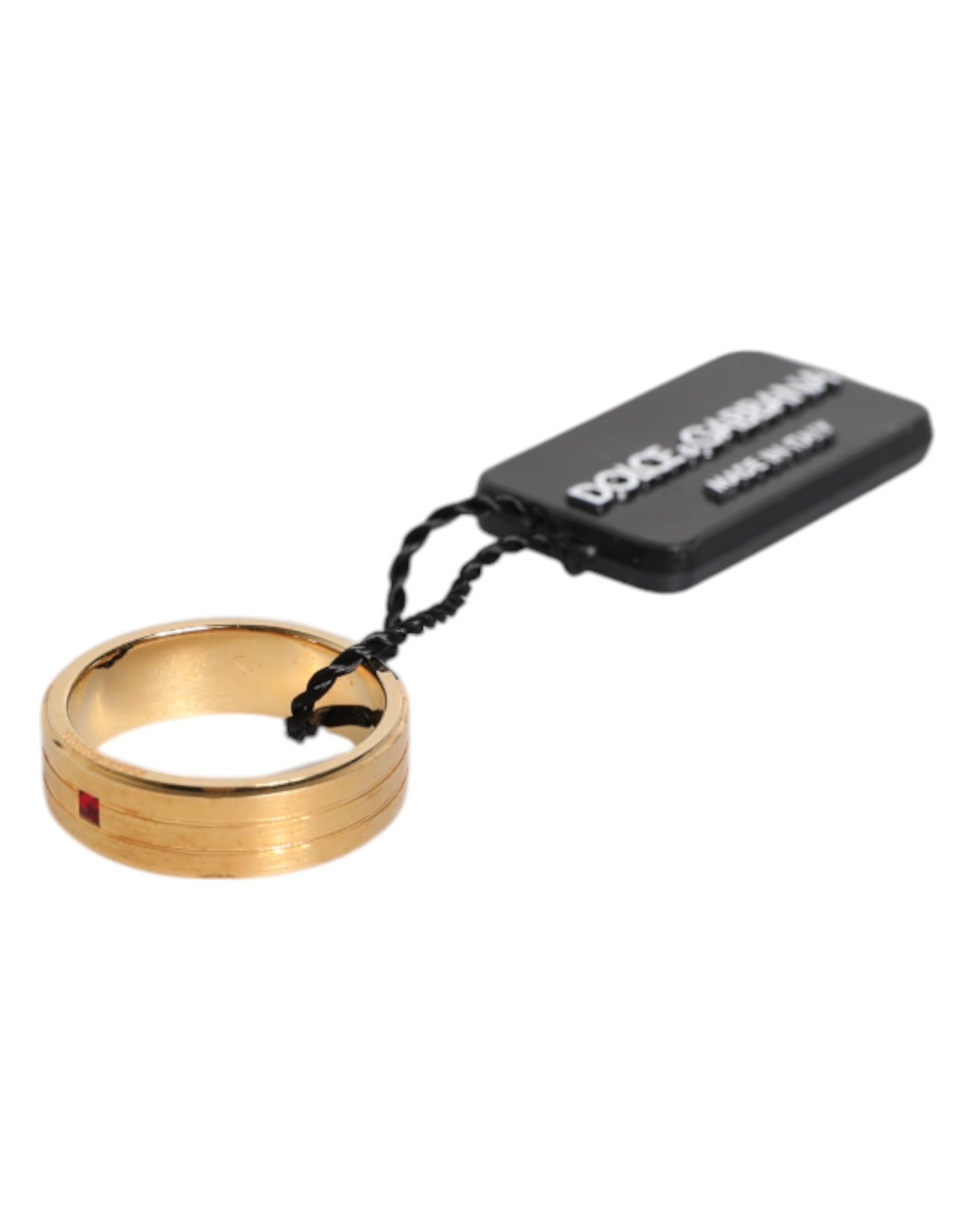 Dolce & Gabbana Gold Tone Brass Red Crystal DG Logo Ring Dolce & Gabbana