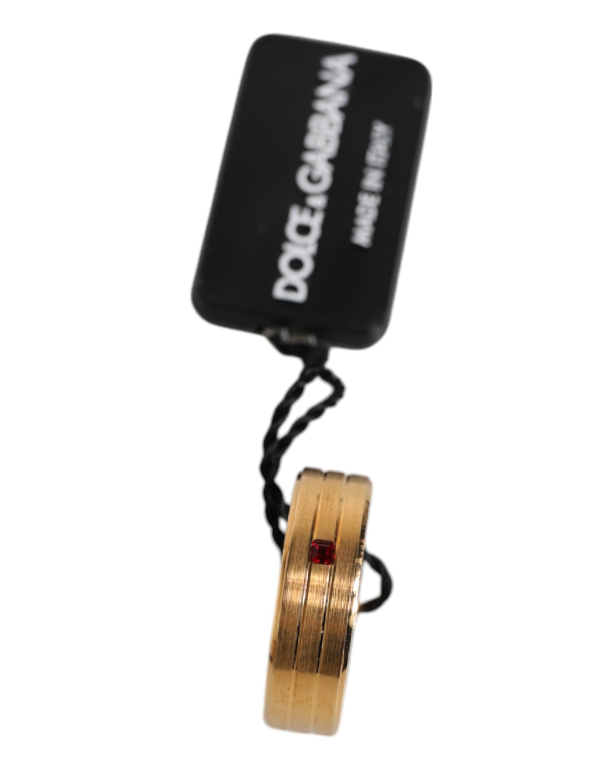 Dolce & Gabbana Gold Tone Brass Red Crystal DG Logo Ring Dolce & Gabbana