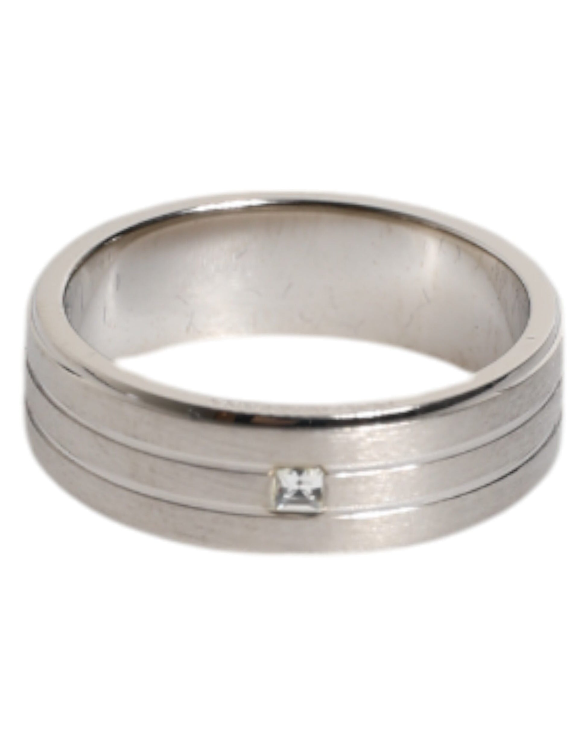 Dolce & Gabbana Silver Tone Brass Clear Crystal DG Logo Ring Dolce & Gabbana
