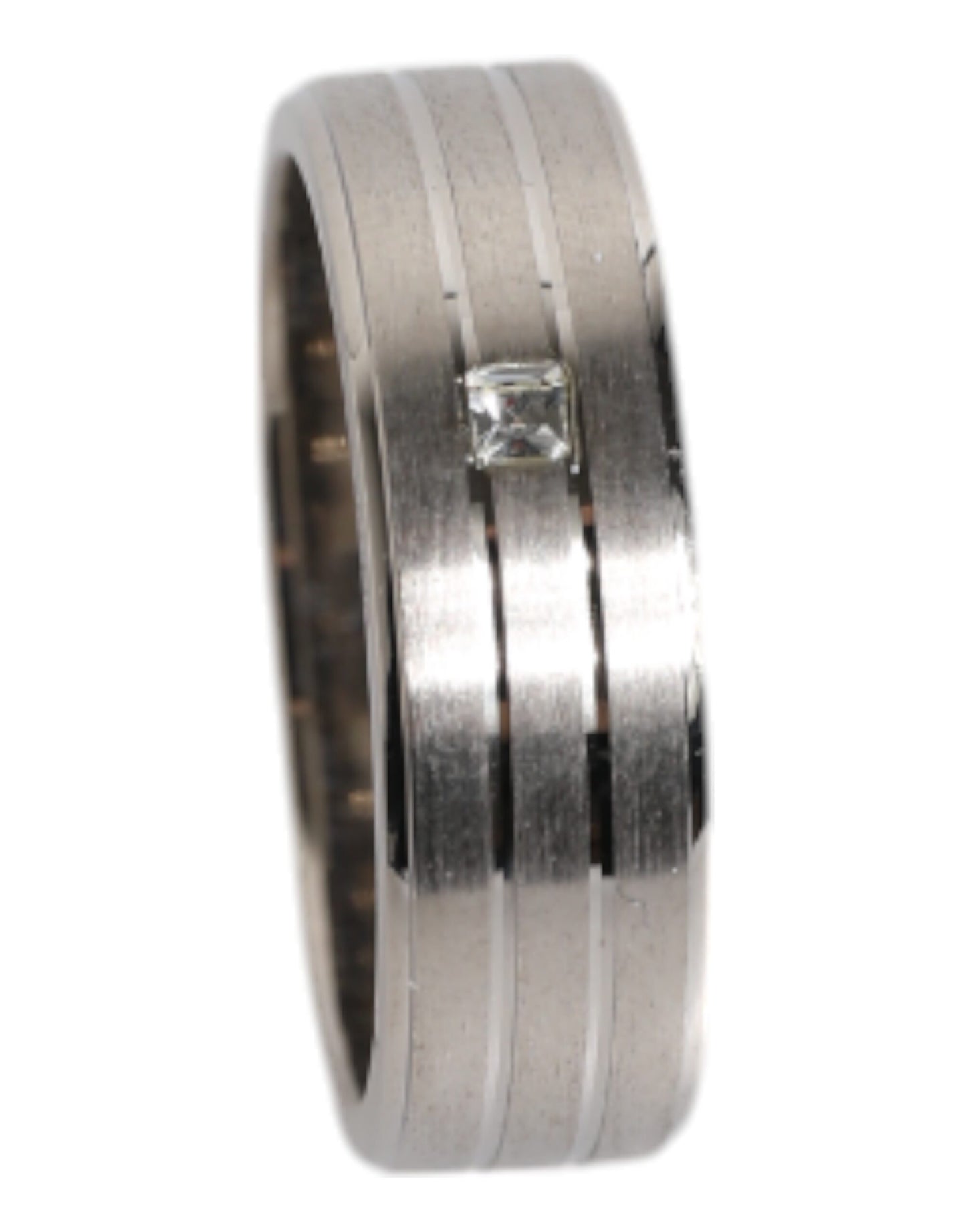 Dolce & Gabbana Silver Tone Brass Clear Crystal DG Logo Ring Dolce & Gabbana