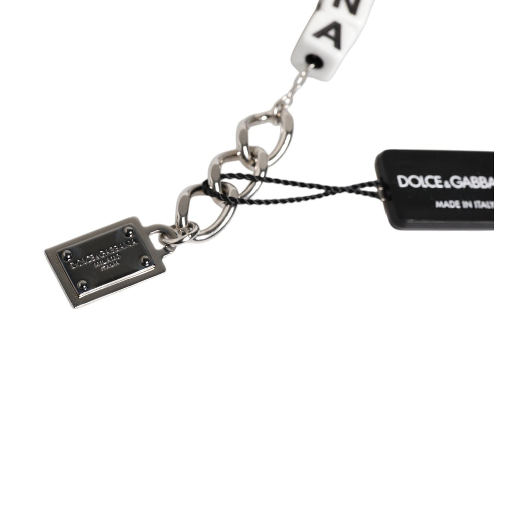 Dolce & Gabbana Silver Brass Chain Dice Logo Embellished Charm Bracelet