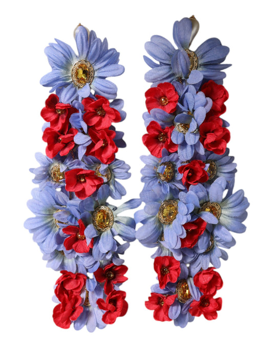 Dolce & Gabbana Gold Tone Brass Floral Crystal Clip On Dangling Earrings Dolce & Gabbana