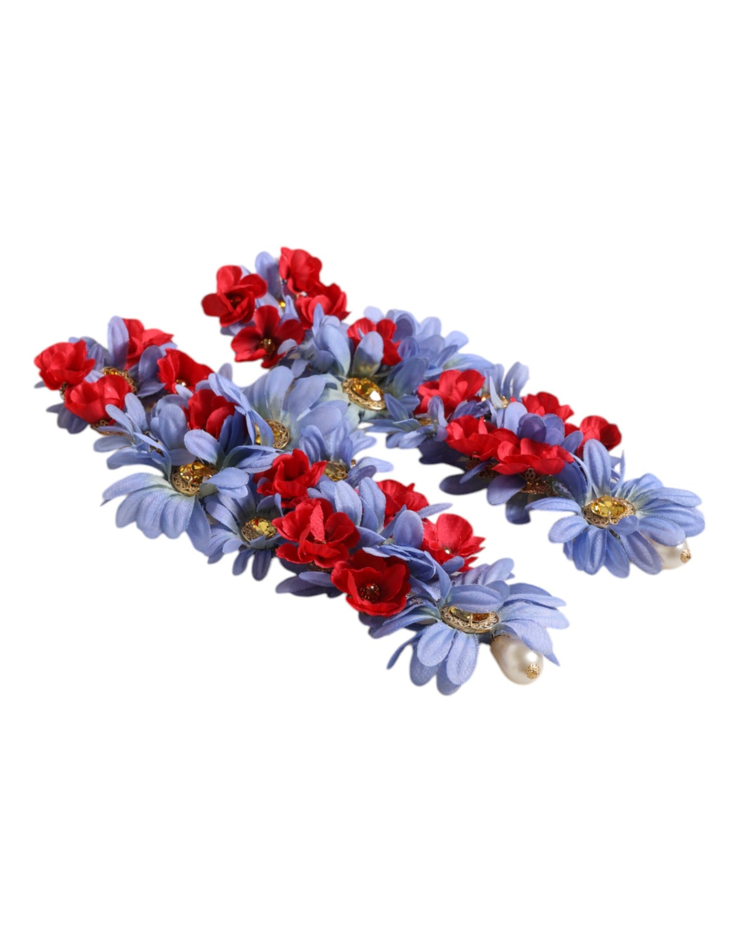 Dolce & Gabbana Gold Tone Brass Floral Crystal Clip On Dangling Earrings Dolce & Gabbana