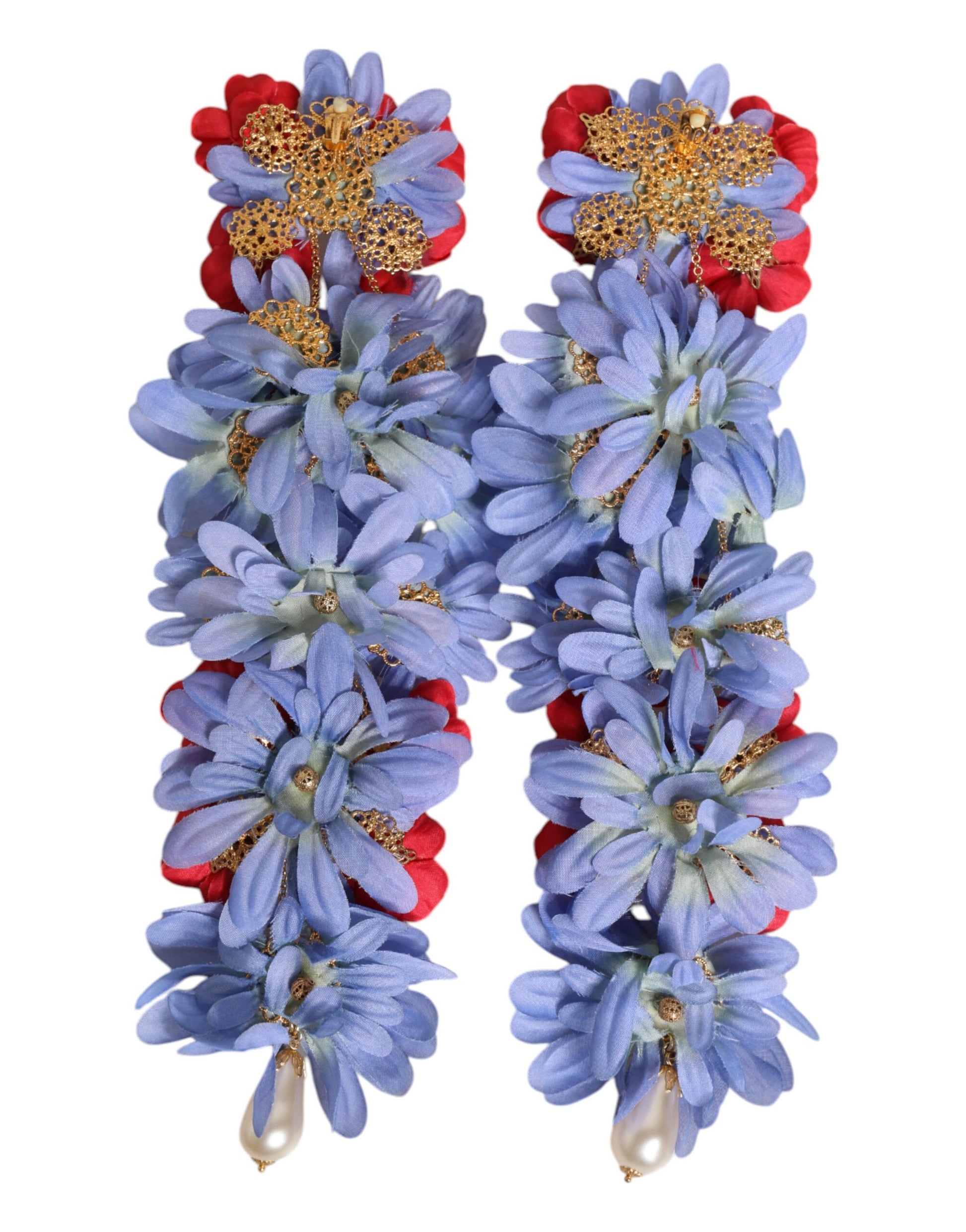 Dolce & Gabbana Gold Tone Brass Floral Crystal Clip On Dangling Earrings Dolce & Gabbana