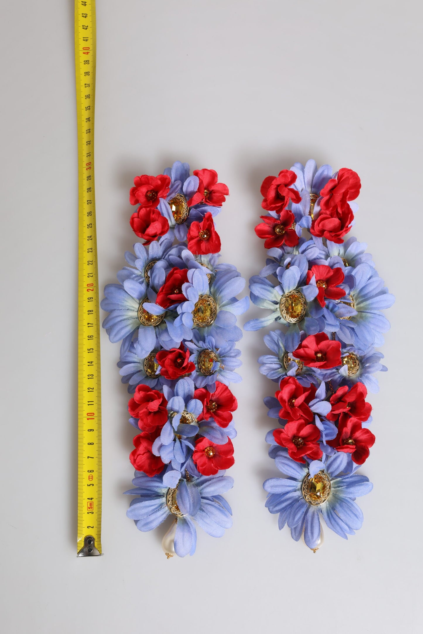 Dolce & Gabbana Gold Tone Brass Floral Crystal Clip On Dangling Earrings Dolce & Gabbana