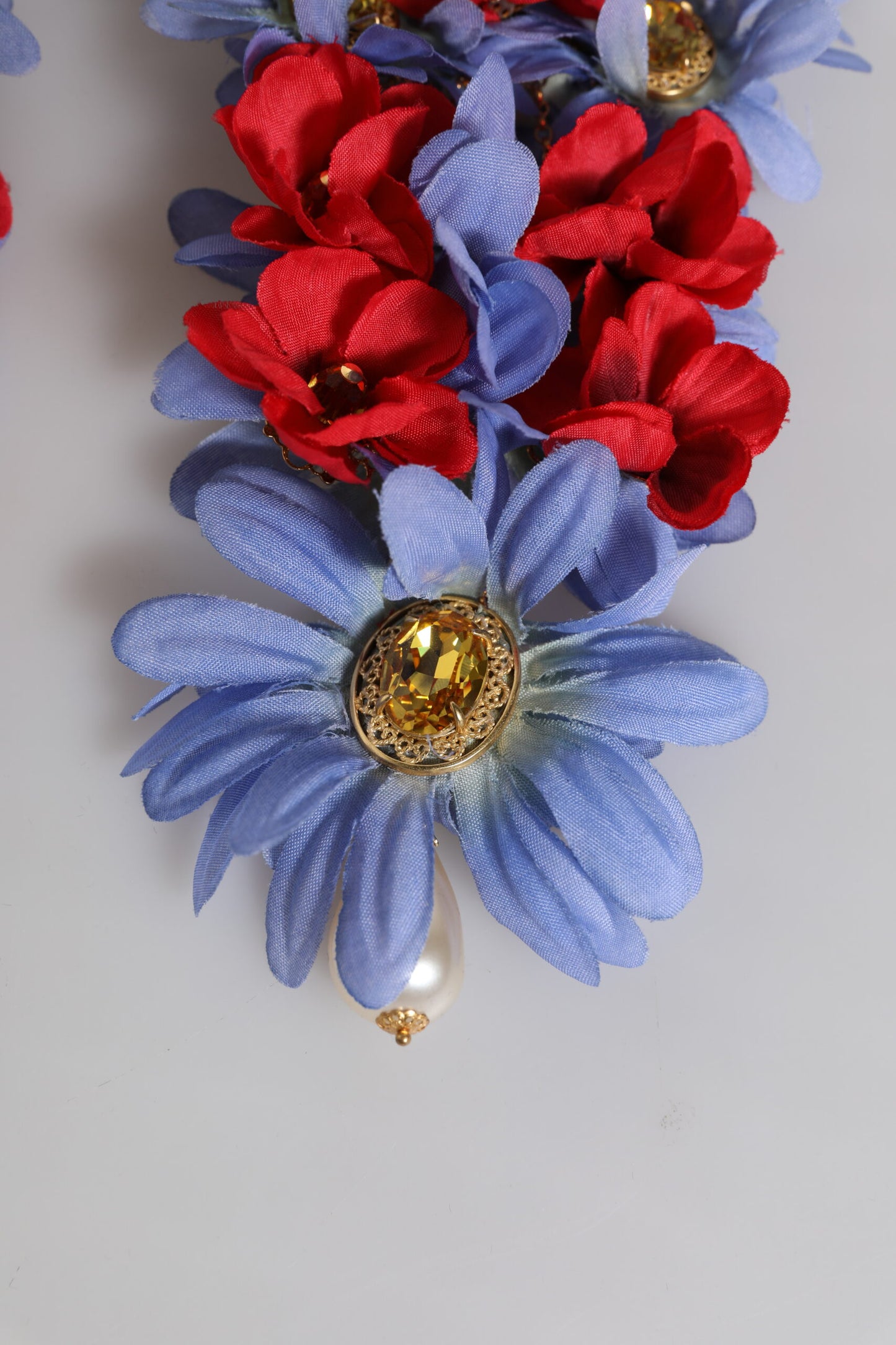 Dolce & Gabbana Gold Tone Brass Floral Crystal Clip On Dangling Earrings Dolce & Gabbana