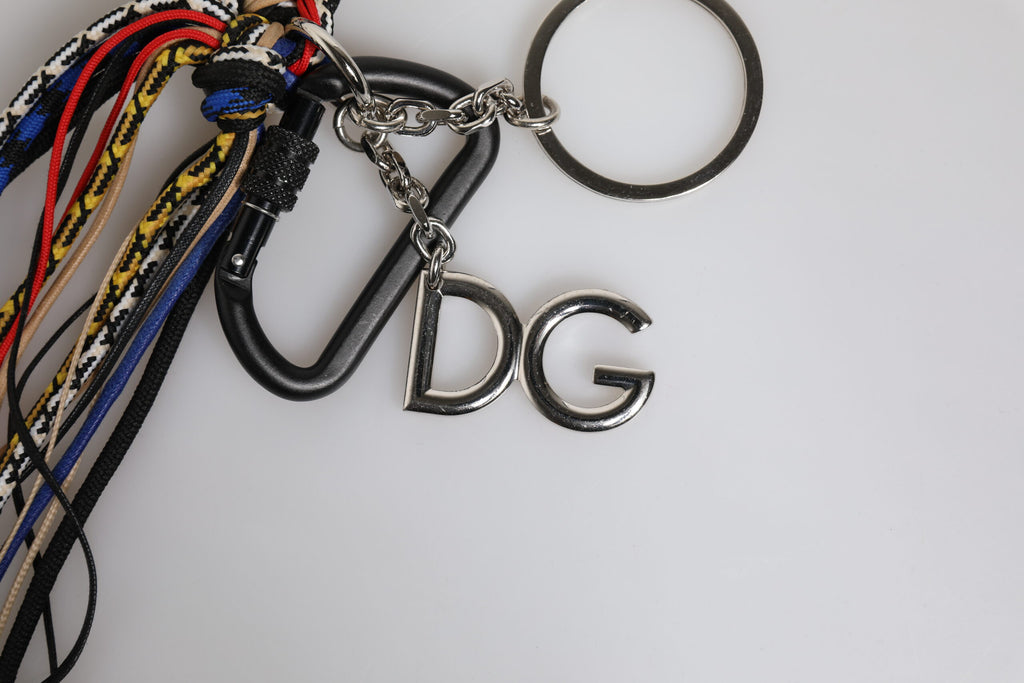Dolce & Gabbana multicolor braided rope logo bag shoulder strap with D&G branding and vibrant multicolor design.