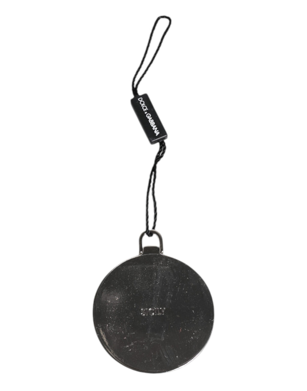 Dolce & Gabbana Green Calfskin Leather Round Logo Hand Mirror Holder
