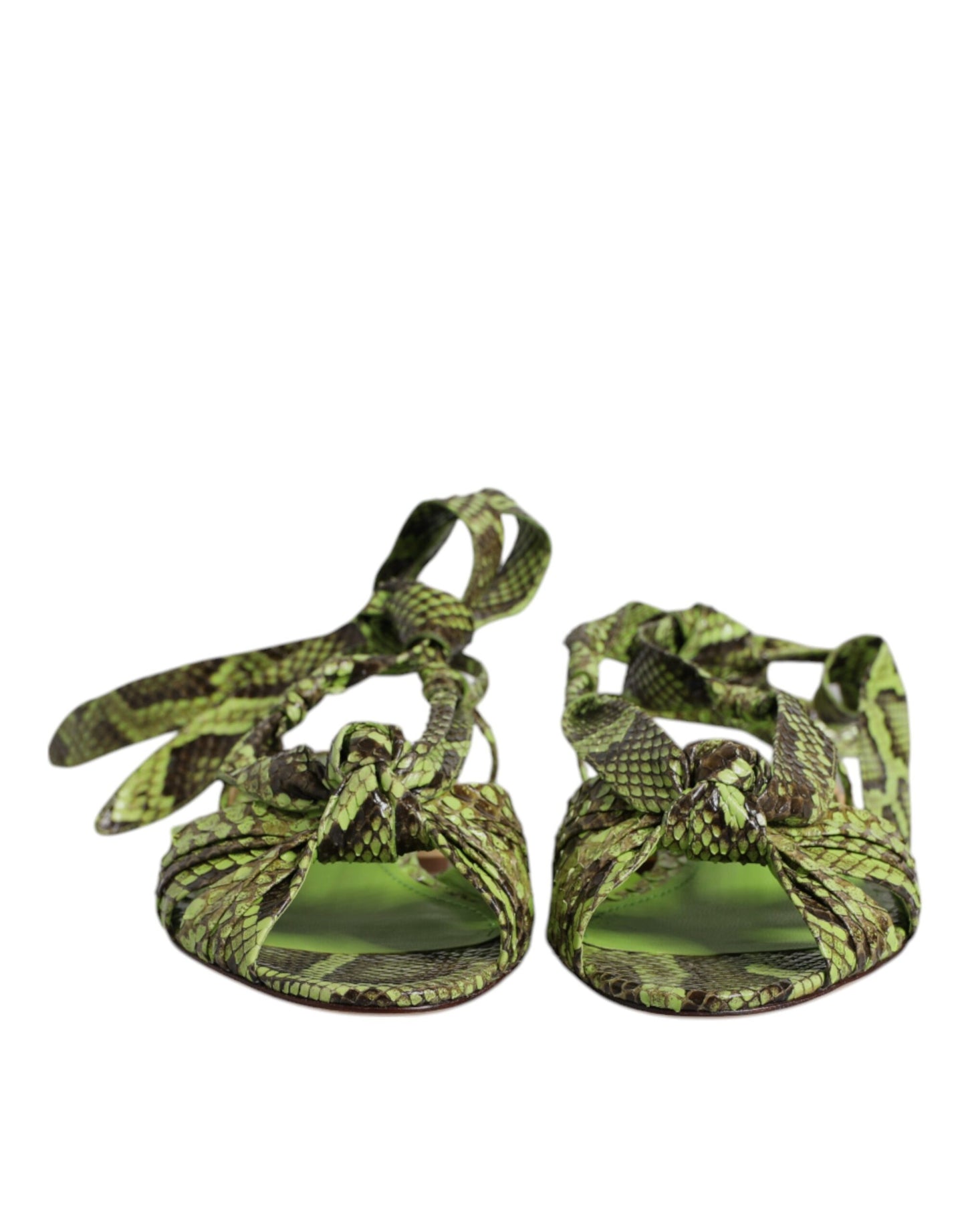 Dolce & Gabbana Green Animal Print Ankle Wrap Sandals Shoes Dolce & Gabbana