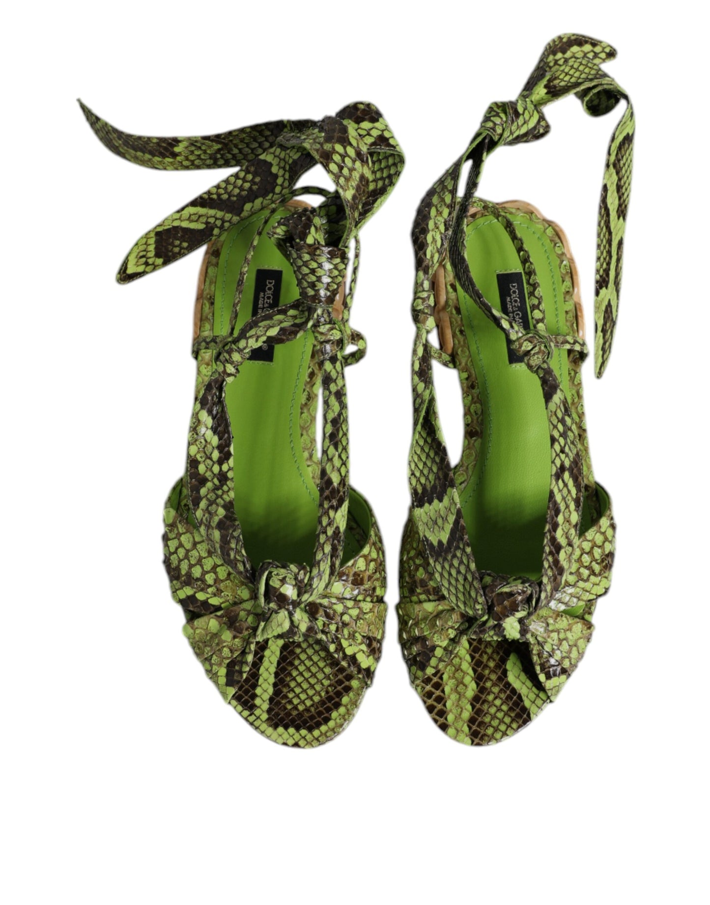 Dolce & Gabbana Green Animal Print Ankle Wrap Sandals Shoes Dolce & Gabbana