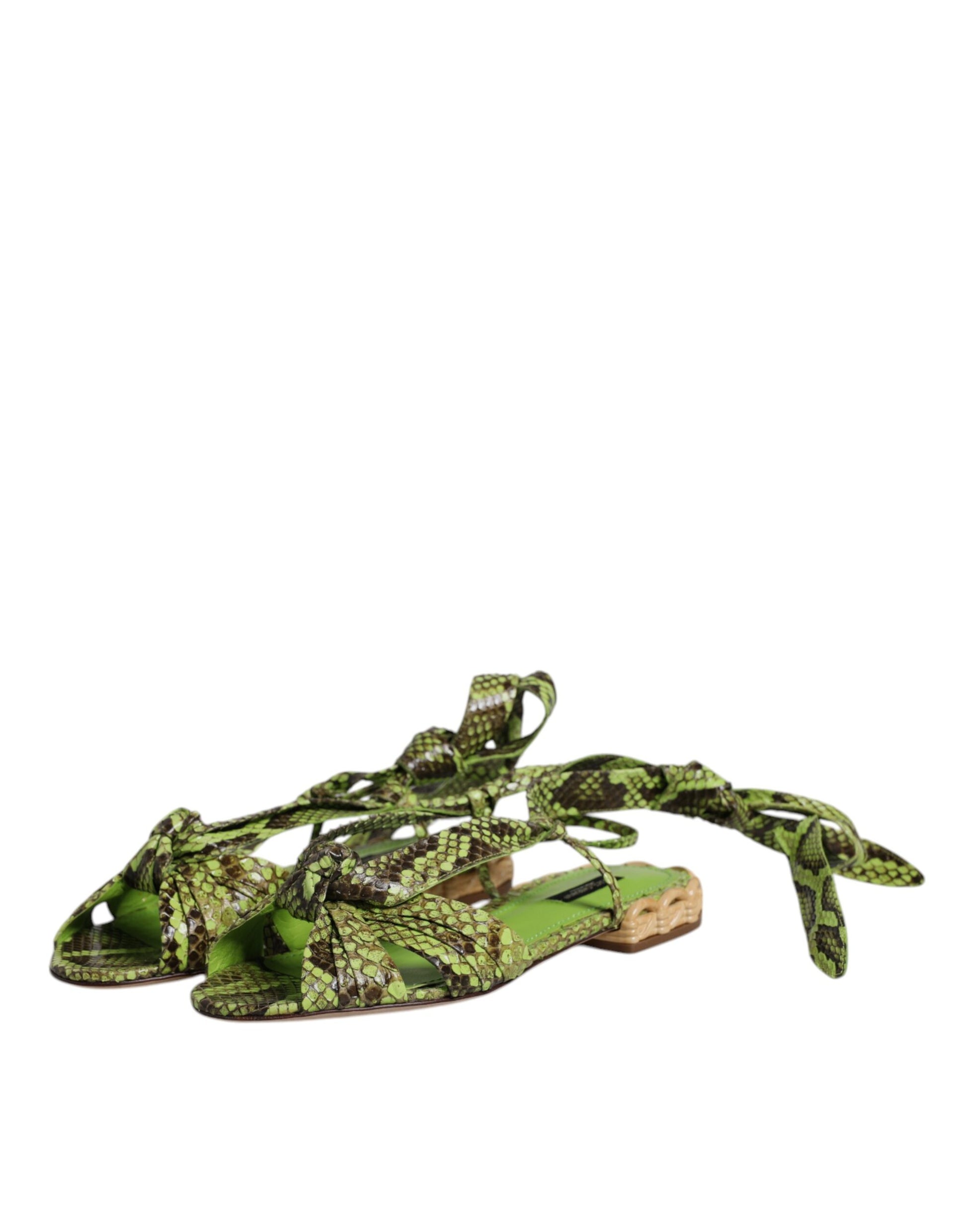 Dolce & Gabbana Green Animal Print Ankle Wrap Sandals Shoes Dolce & Gabbana