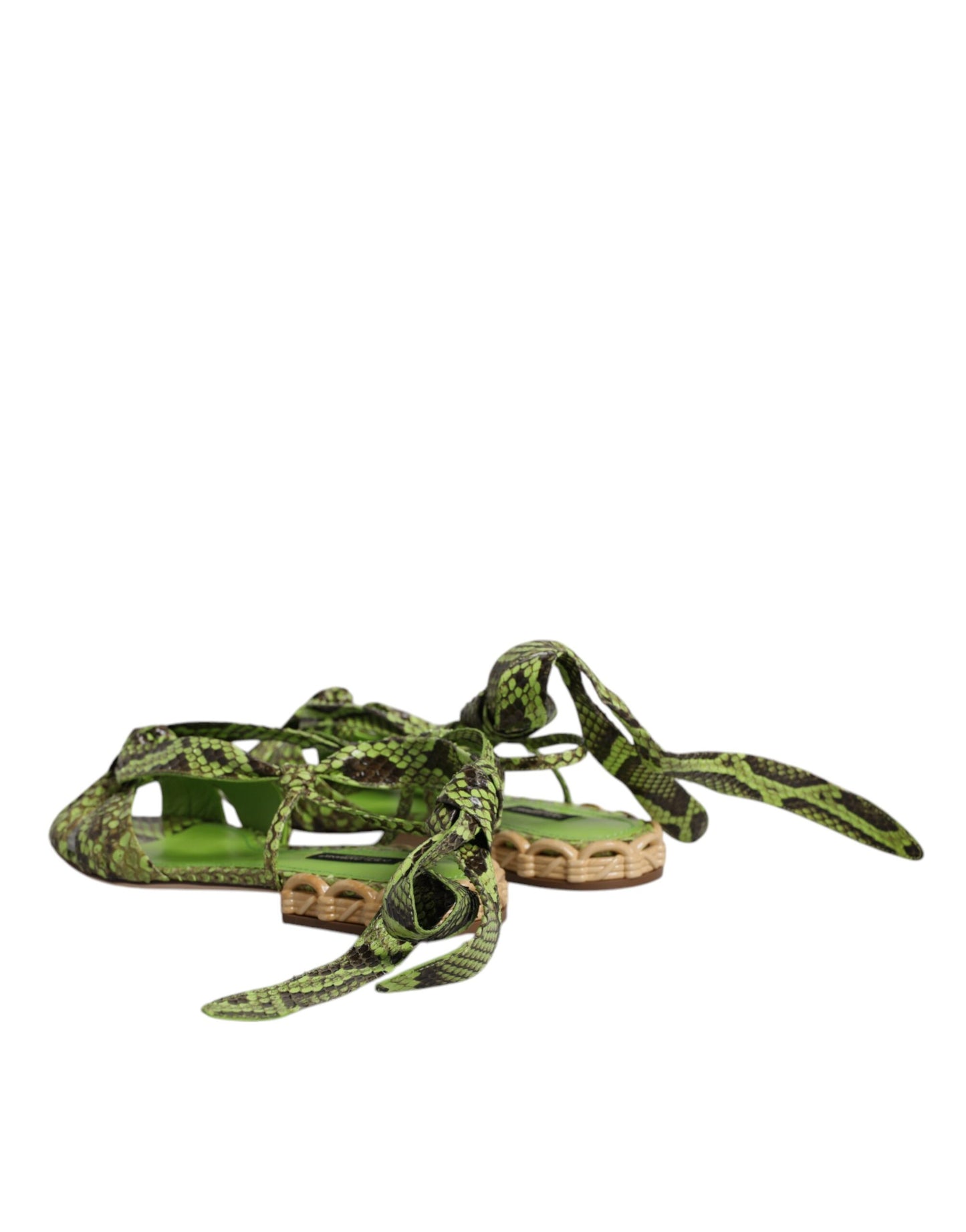 Dolce & Gabbana Green Animal Print Ankle Wrap Sandals Shoes Dolce & Gabbana