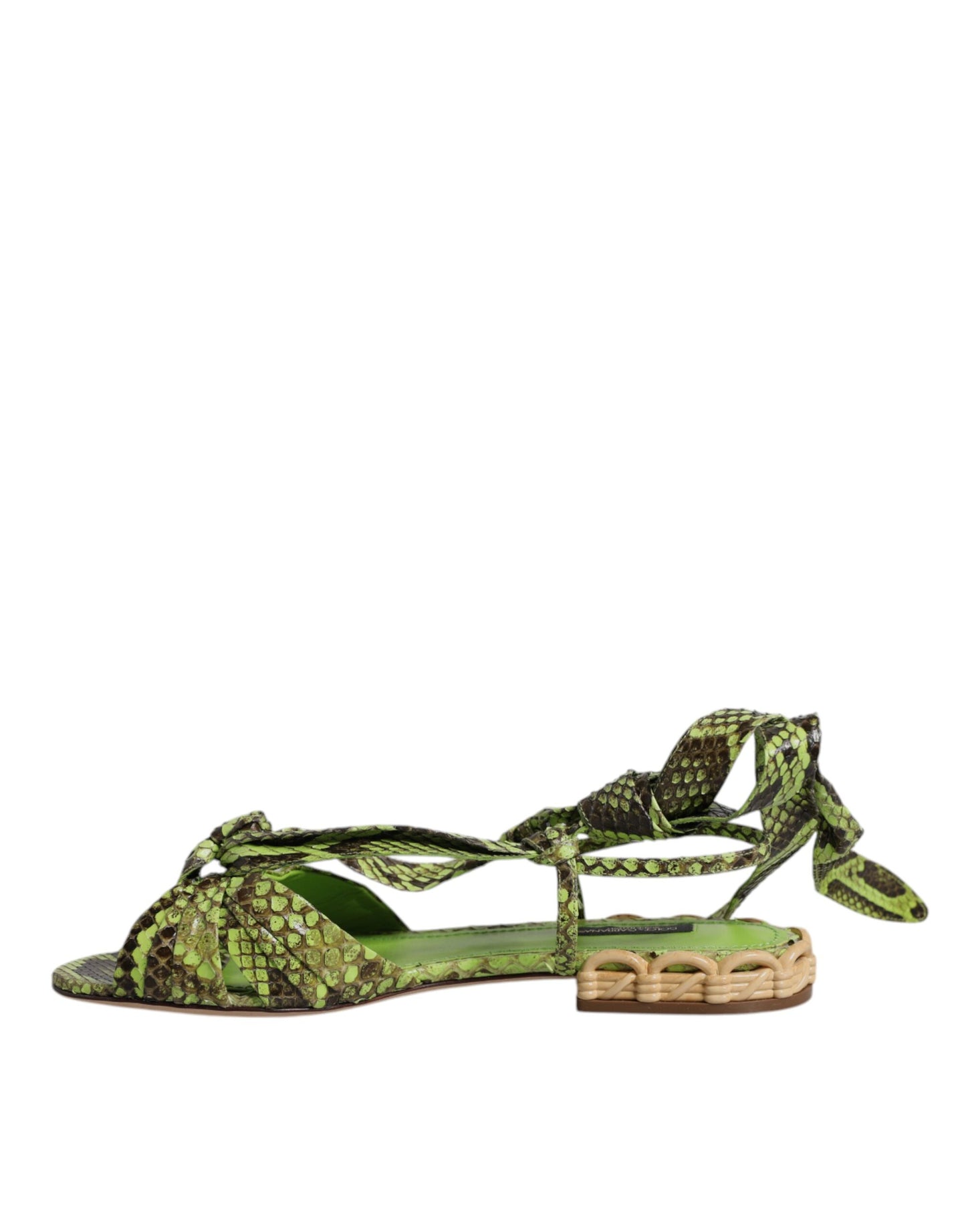 Dolce & Gabbana Green Animal Print Ankle Wrap Sandals Shoes Dolce & Gabbana