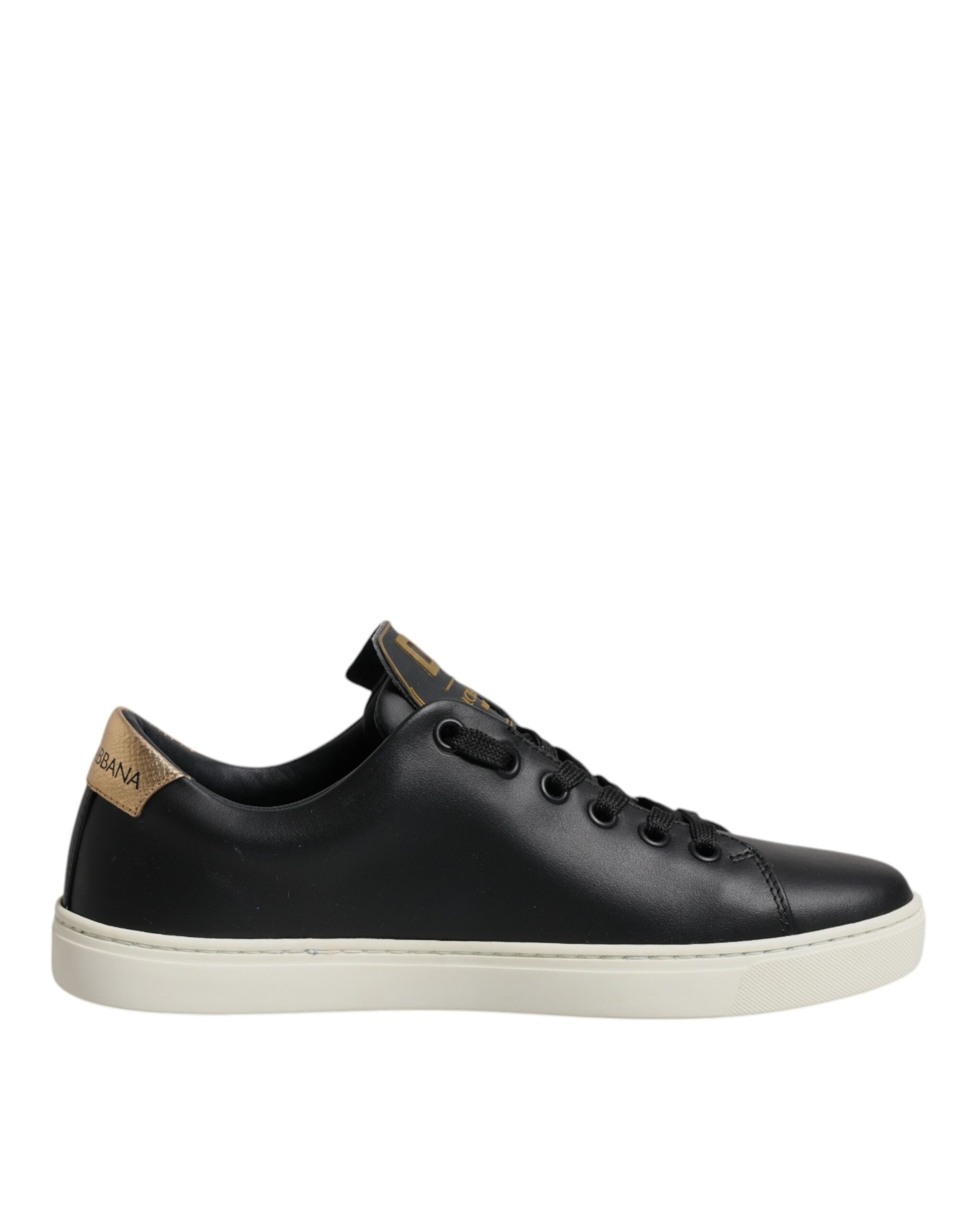 Dolce & Gabbana Black Leather Gold Red Heart Sneakers Shoes Dolce & Gabbana