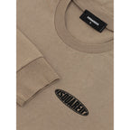 Beige Dsquared² cotton T-shirt with classic fit and crew neckline, casual men's top displayed on a plain background.