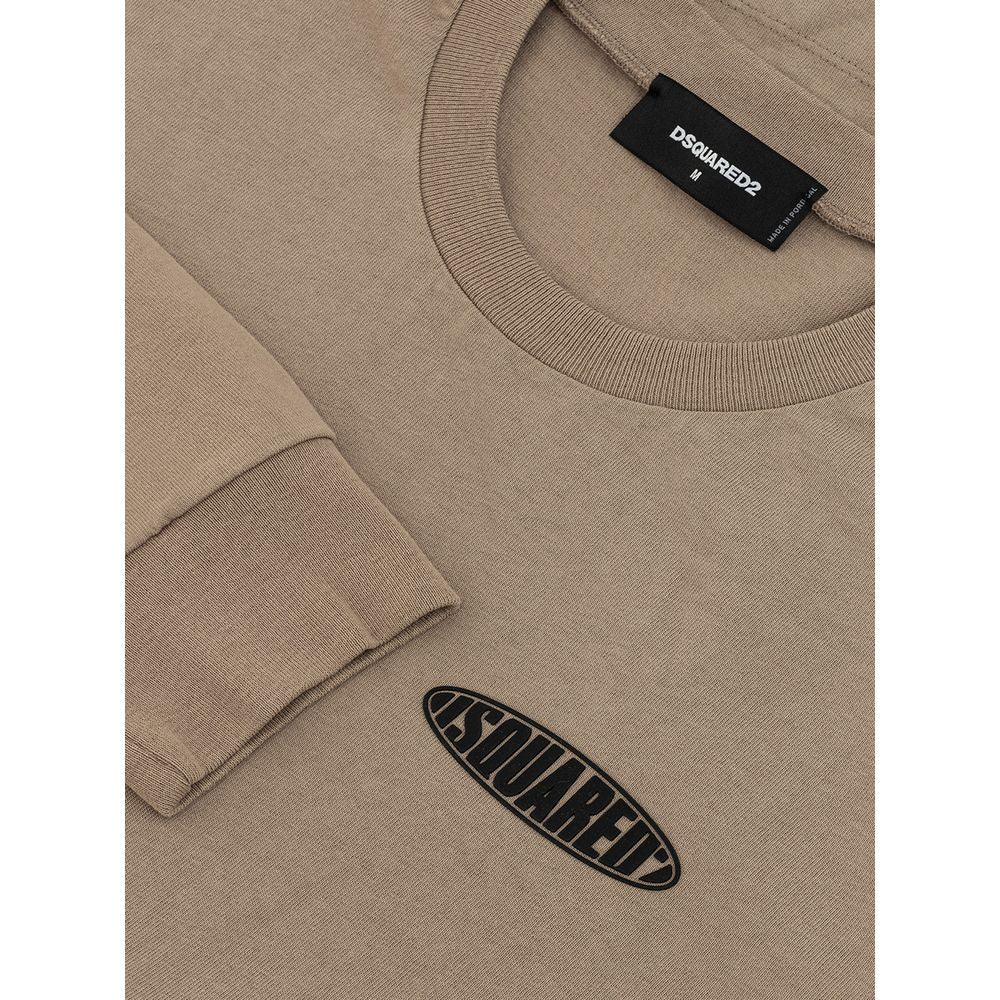 Beige Dsquared² cotton T-shirt with classic fit and crew neckline, casual men's top displayed on a plain background.