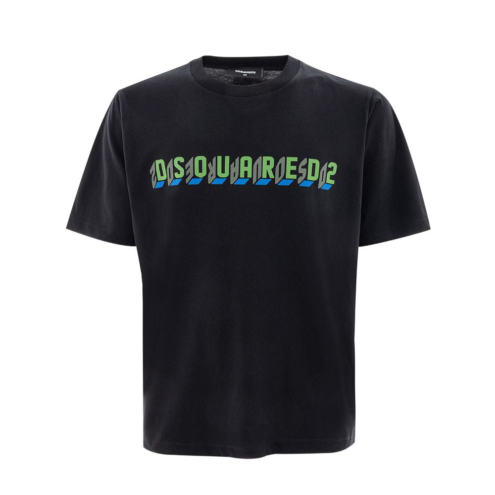 Black cotton T-shirt by Dsquared² featuring a classic fit and minimal branding, displayed flat on a neutral background.