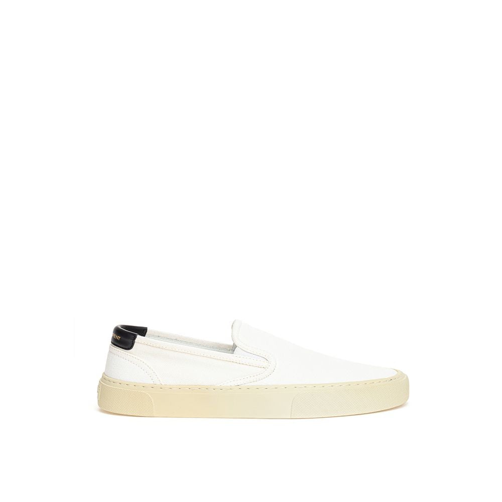 White Saint Laurent cotton low top sneakers with laces and minimal design, perfect for casual style.