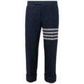 Thom Browne blue marabou casual pants with a relaxed fit and tailored design, displayed on a neutral background.