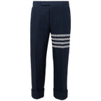 Thom Browne blue marabou casual pants with a relaxed fit and tailored design, displayed on a neutral background.