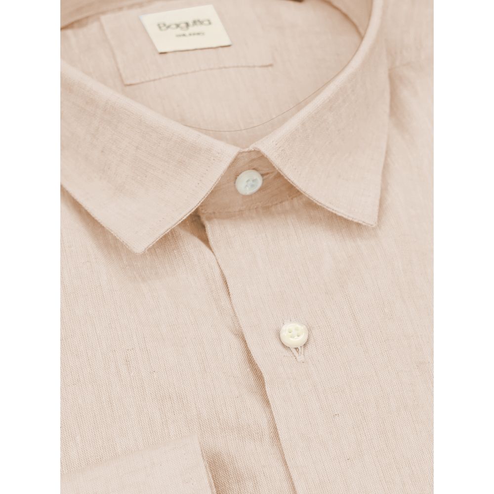 Bagutta Beige Linen Men Shirt Bagutta