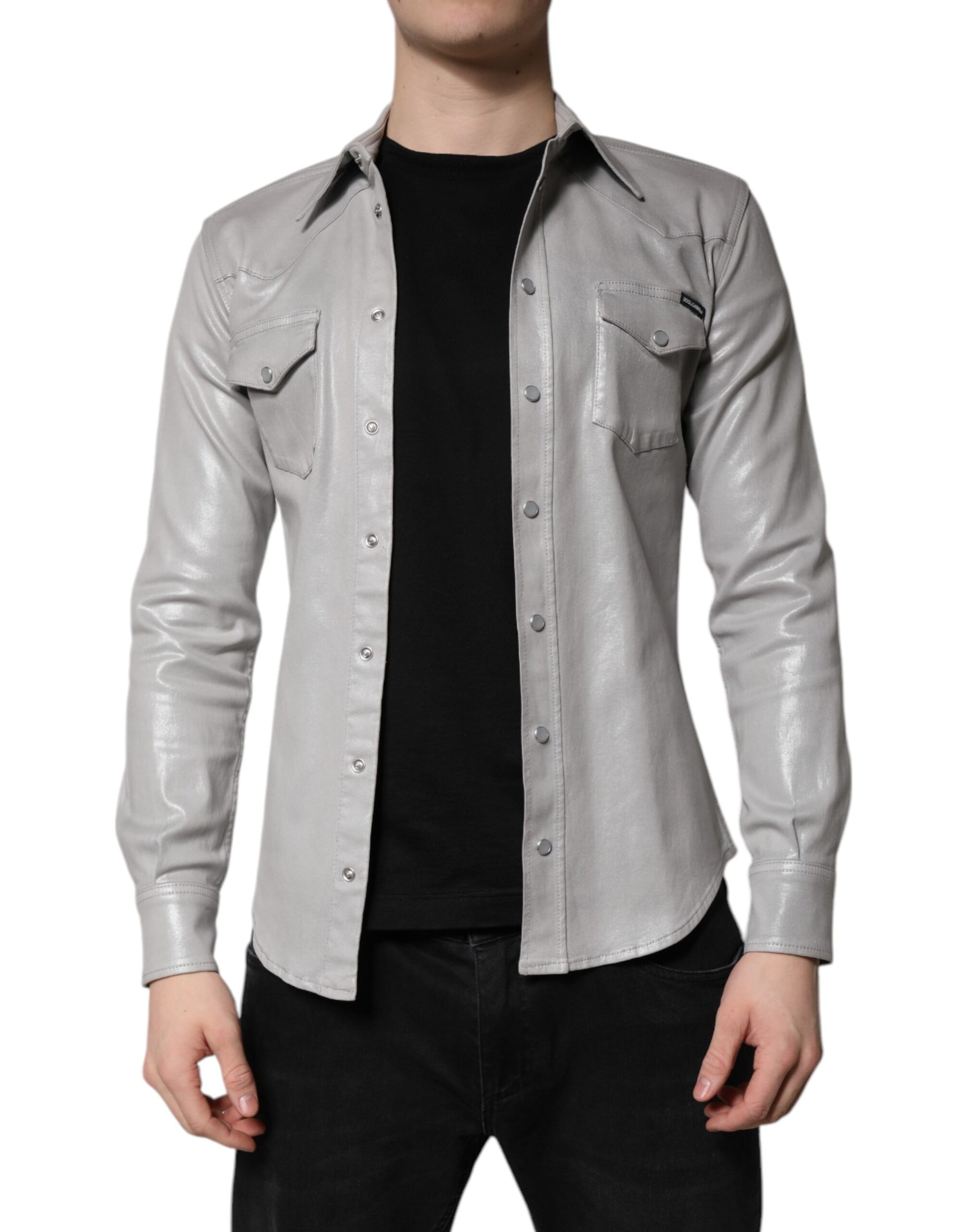 Dolce & Gabbana Metallic Gray Cotton Button Down Shirt Dolce & Gabbana