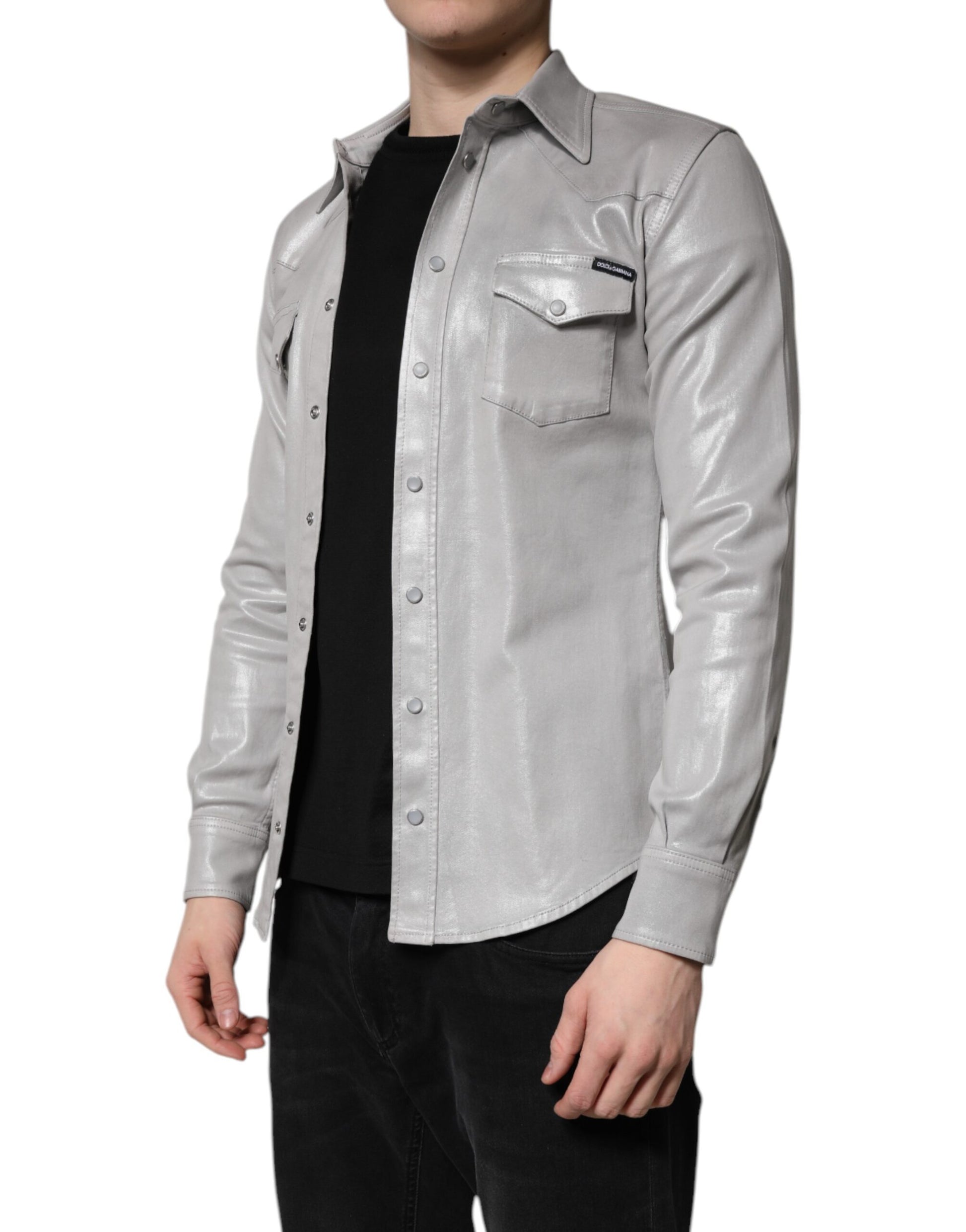 Dolce & Gabbana Metallic Gray Cotton Button Down Shirt Dolce & Gabbana