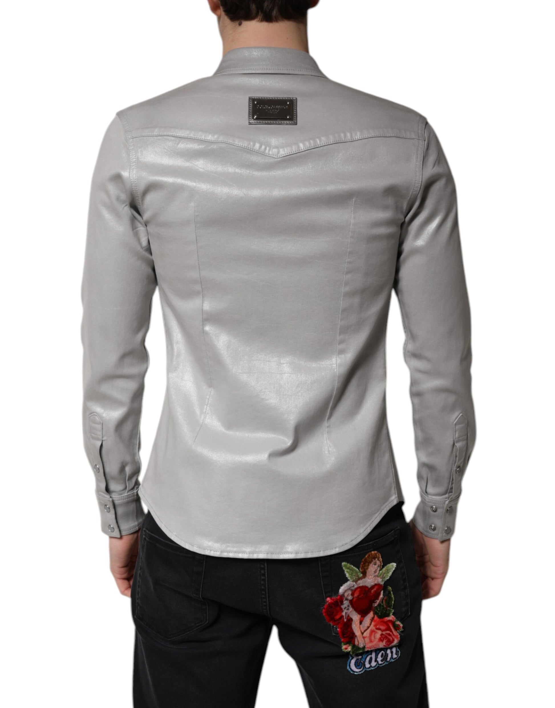 Dolce & Gabbana Metallic Gray Cotton Button Down Shirt Dolce & Gabbana