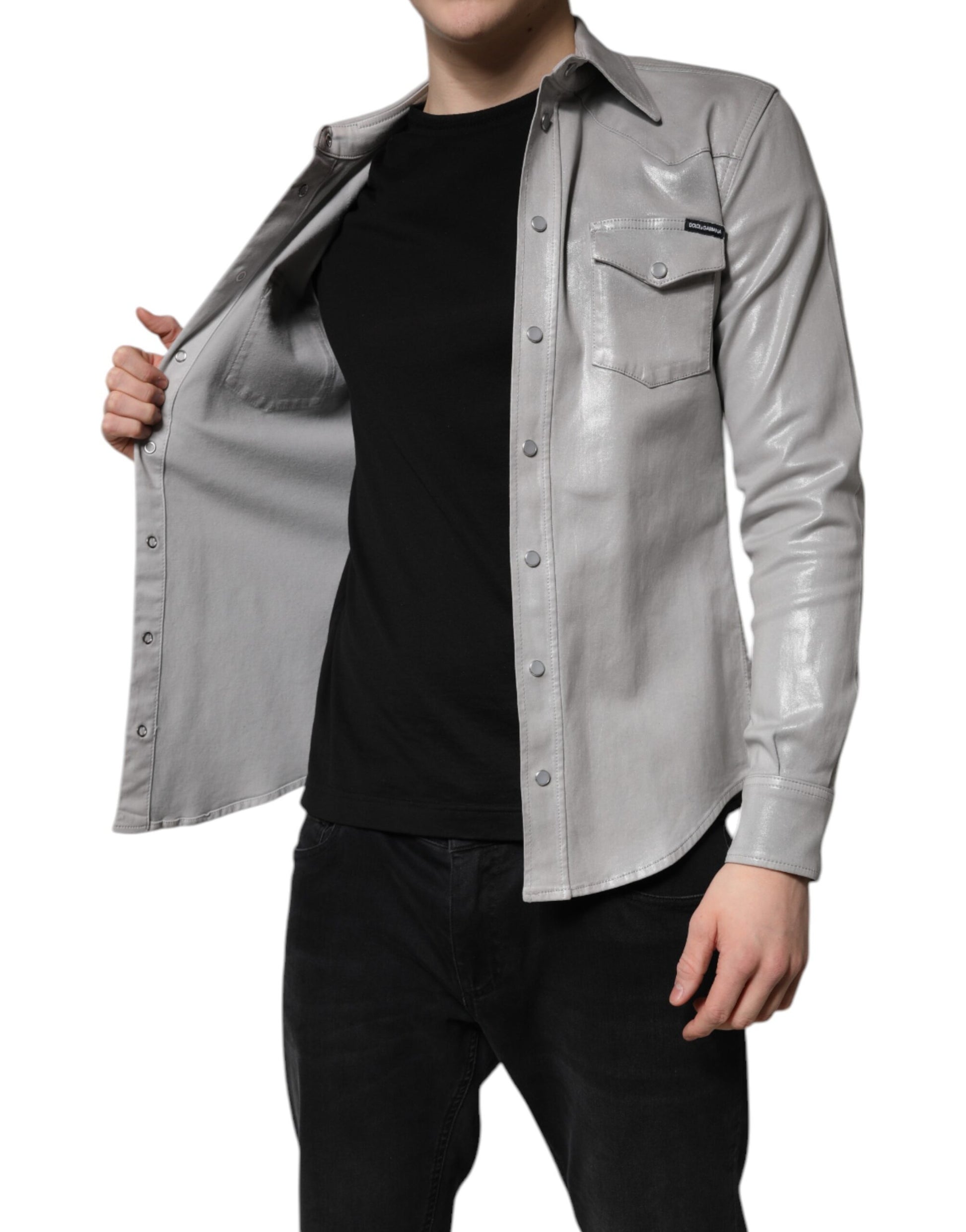 Dolce & Gabbana Metallic Gray Cotton Button Down Shirt Dolce & Gabbana