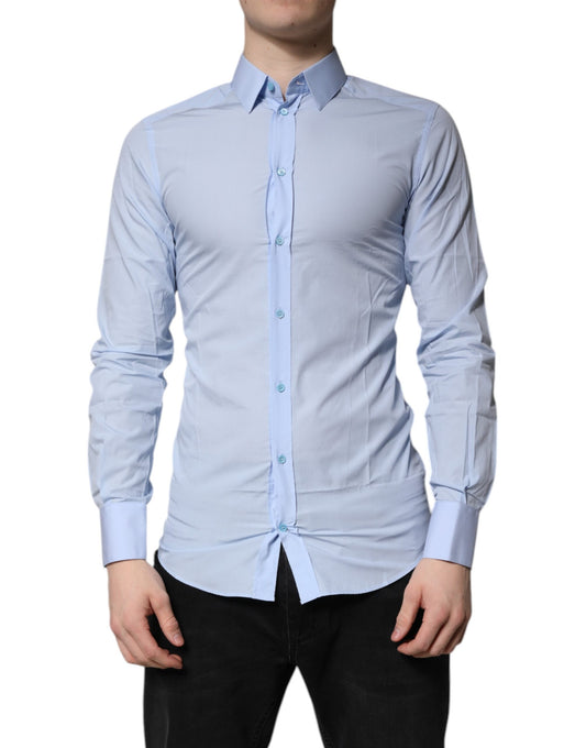 Dolce & Gabbana Light Blue Cotton GOLD Dress Formal Shirt Dolce & Gabbana