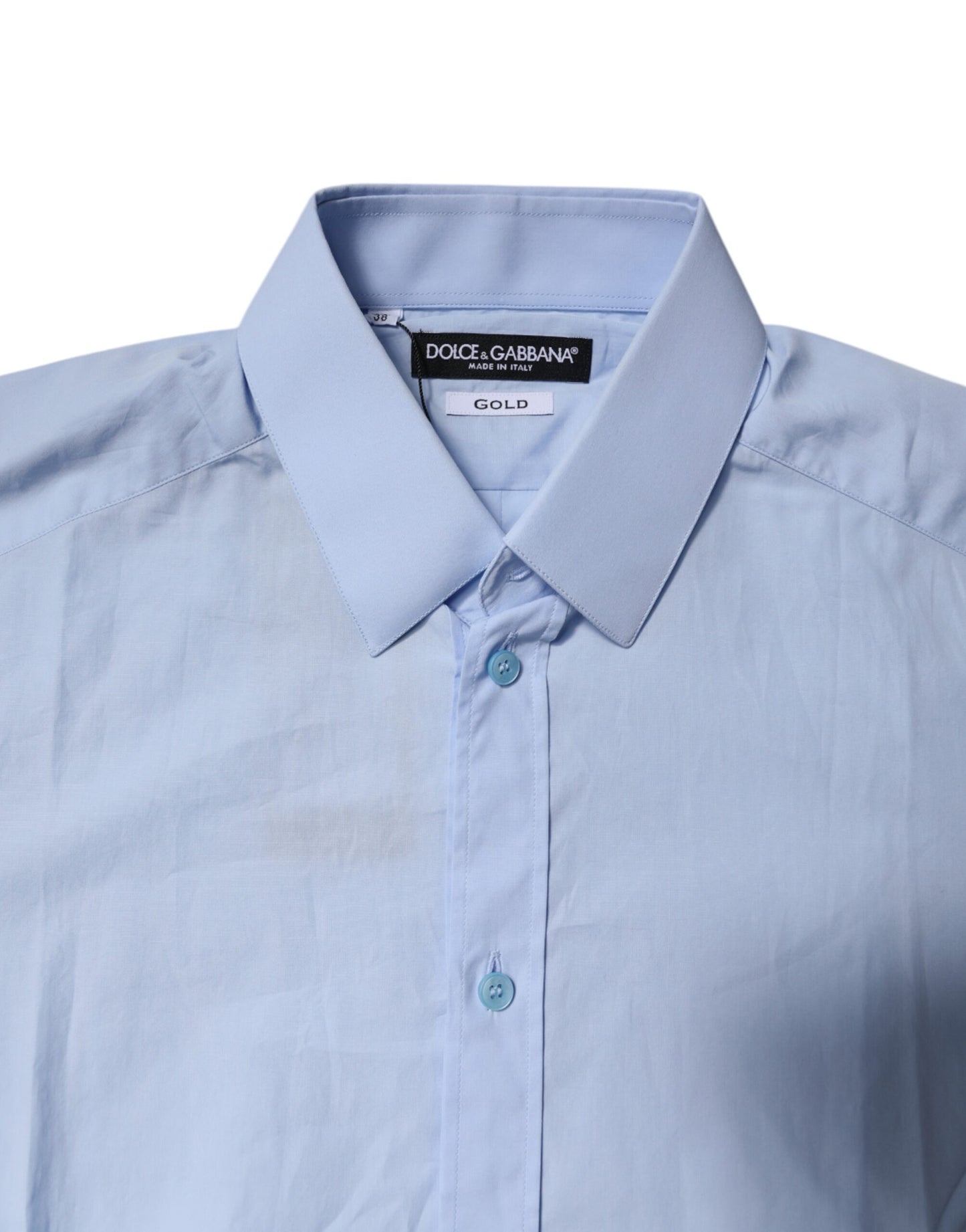Dolce & Gabbana Light Blue Cotton GOLD Dress Formal Shirt Dolce & Gabbana