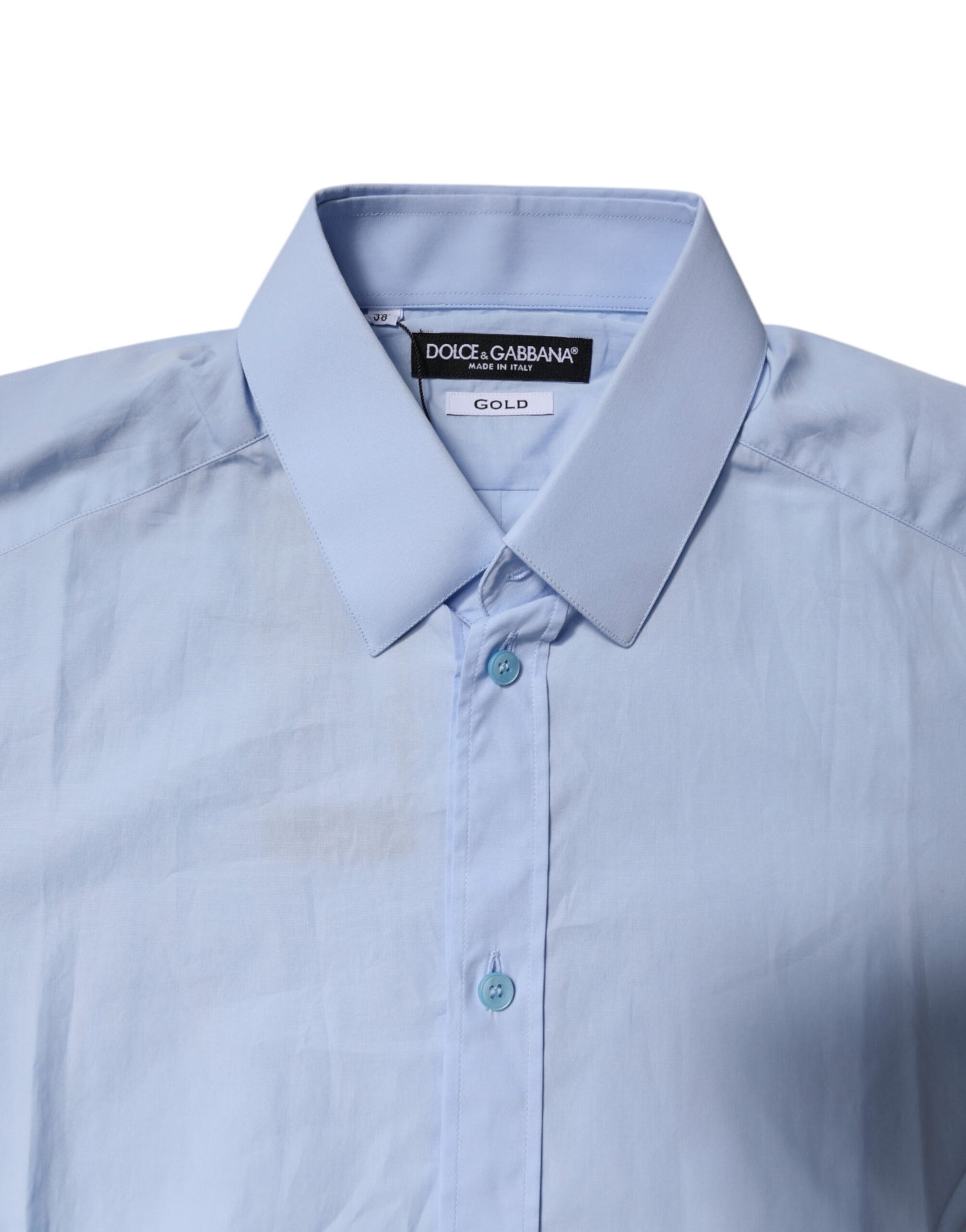 Dolce & Gabbana Light Blue Cotton GOLD Dress Formal Shirt Dolce & Gabbana