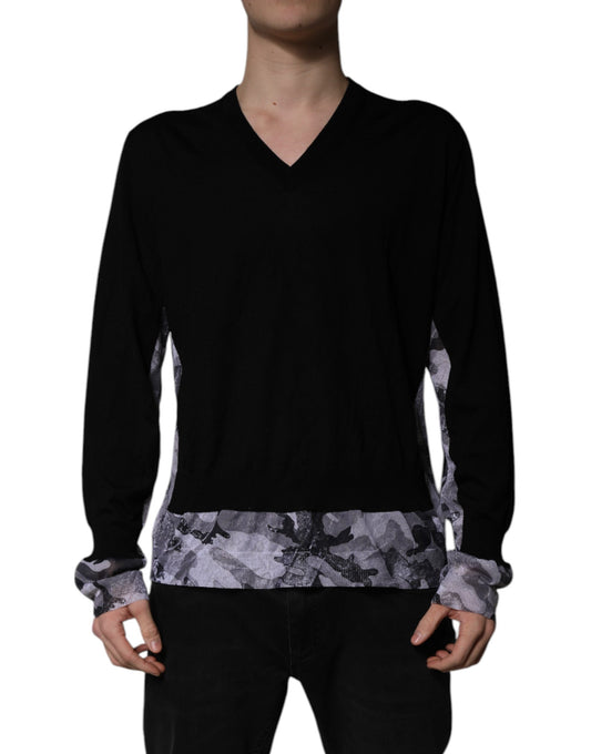 Dolce & Gabbana Black Camouflage V-neck Pullover Sweater Dolce & Gabbana